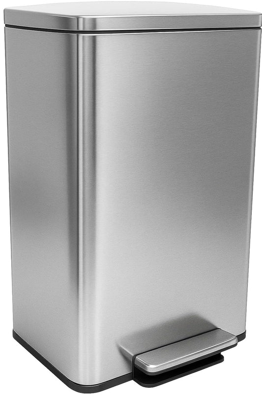 SIMPLI-MAGIC 50 Liter / 13.2 Gallon Soft-Close, Smudge Resistant Trash Can with Foot Pedal and Built in Filter- Stainless Steel, Sleek Finish