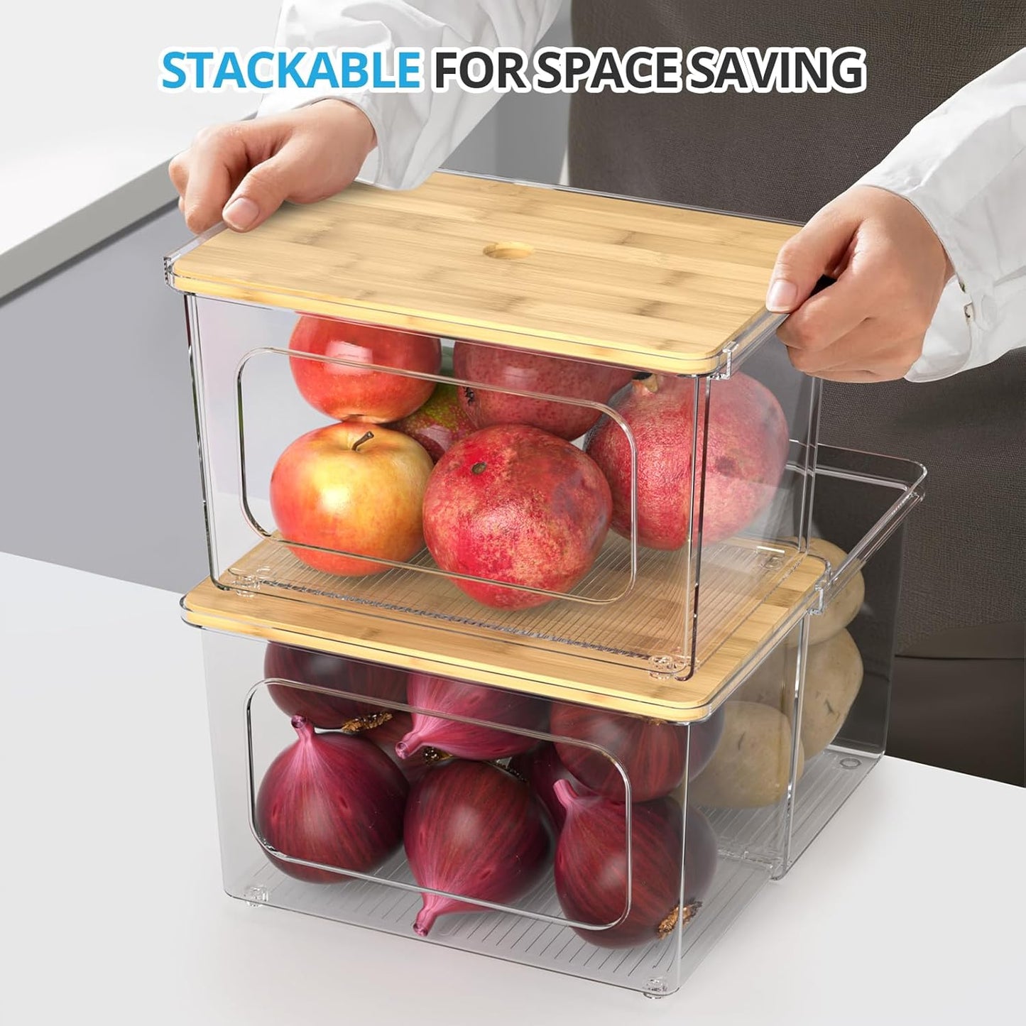 Trash Bag Dispenser Roll Holder - Clear Garbage Bag Holder Dispenser with Bamboo Lid and Sliding Drawer Box, Trash Bag Holder for Kitchen, Under Sink, Laundry Room Organization and Storage