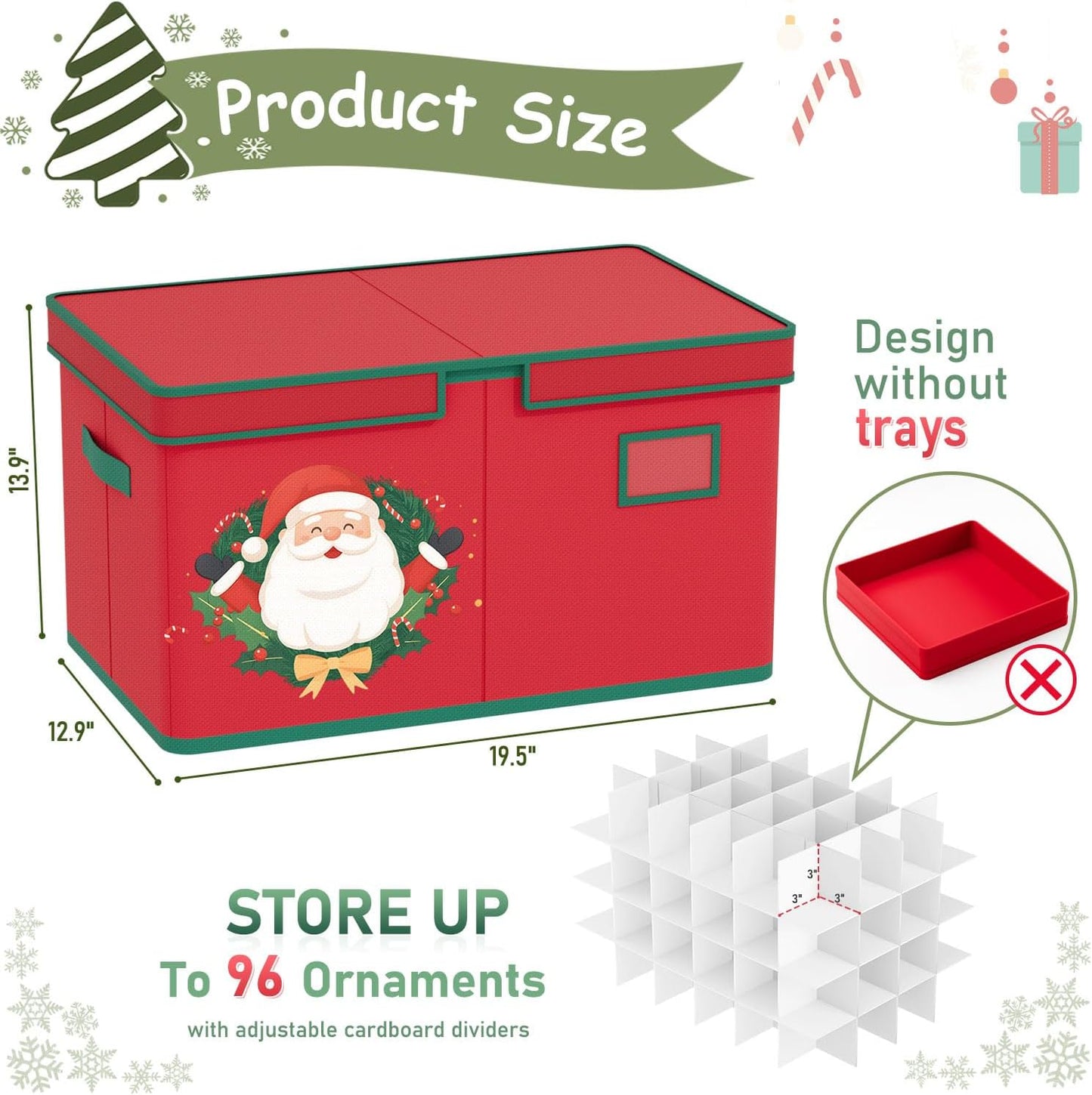 Christmas Ornament Storage Box Red Christmas Decoration Storage Containers 600D Oxford fabric Ornament Organizer Storage Box Fit 96 3 inch Holiday Ornaments Christmas Decor Storage Container