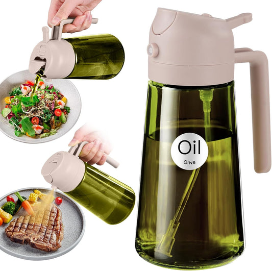 YARRAMATE 16oz/470ml Light-Blocking Dark Oil Sprayer for Cooking, 2 in 1 Olive Oil Dispenser Bottle for Kitchen,Dark Green Glass Oil Bottle, Food-Grade Oil Mister for Air Fryer, BBQ (LotusRootPink)