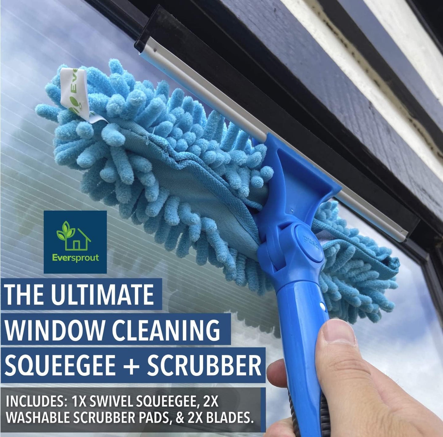 EVERSPROUT Swivel Squeegee & Microfiber Glass Window Scrubber, Light-Weight Window Cleaning Kit Without Extension Pole