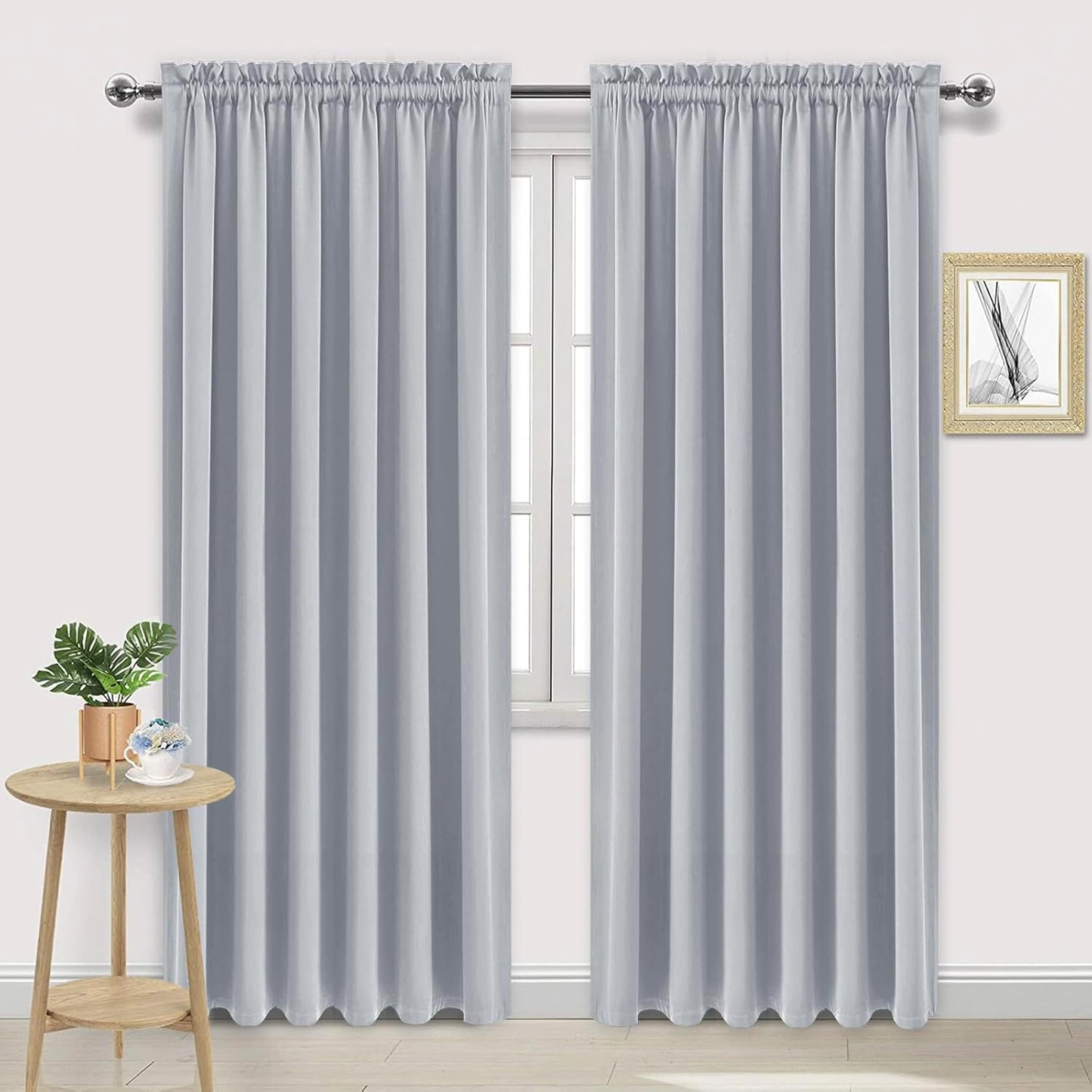 DWCN Blackout Curtains for Living Room Thermal Insulated, Energy Saving & Noise Reducing Bedroom Curtains, Silver Grey, W 70x L 84 Inch, Set of 2 Rod Pocket Curtain Panels