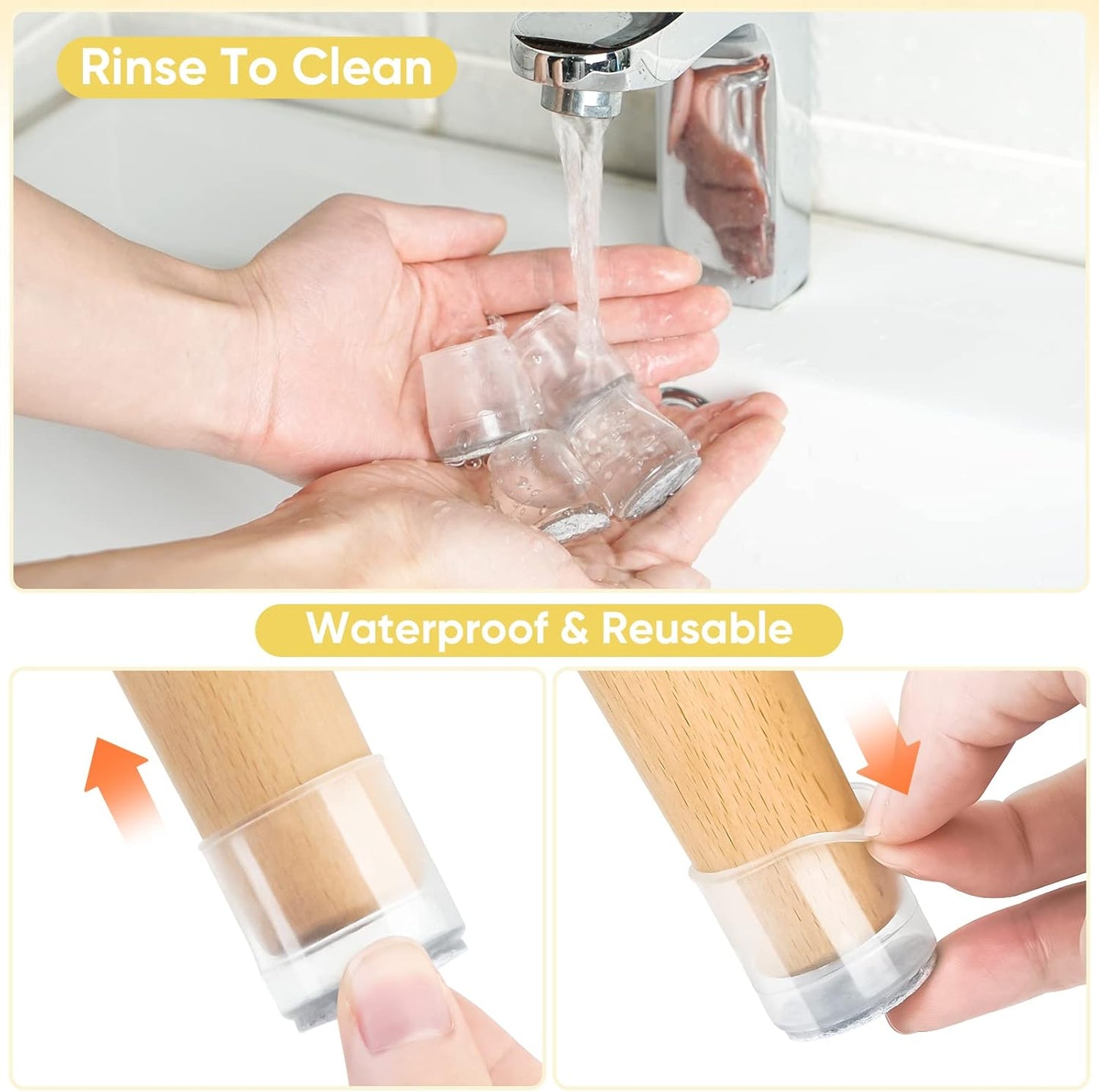 BALEINE 16 Pack Silicone Chair Leg Floor Protectors, Stool Leg Protectors Cap, Non-Slip Chair Leg Caps for Hardwood Floors (Clear & Small, 16 Pack)