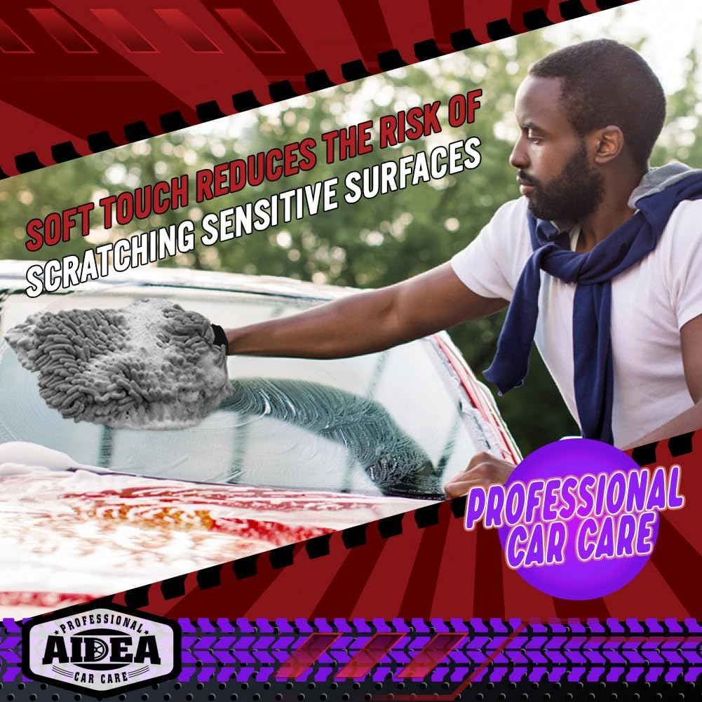 AIDEA Car Wash Mitt Microfiber-2Pack, Scratch-Free& Lint-Free, Premium Chenille Microfiber Wash Mitt-Grey Regular Size (7.12''X10.14'')