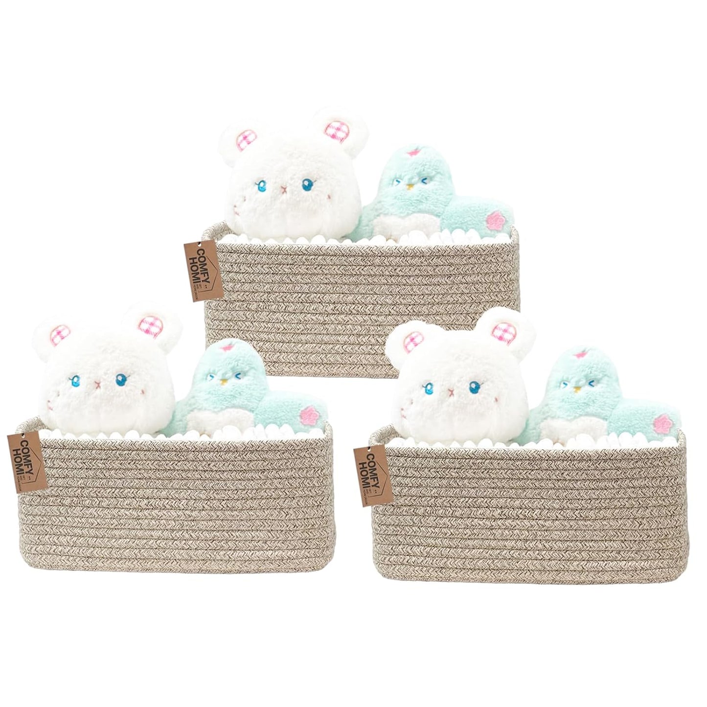 COMFY-HOMI 11.5"x7.5"x4.7" Storage Baskets for Organizing | Cotton Rope Woven Basket | Toy Storage Bin Box | Basket for Shelves, Closet Organizer Bin, Decorative Closet Shelf, 3 Pack, all brown