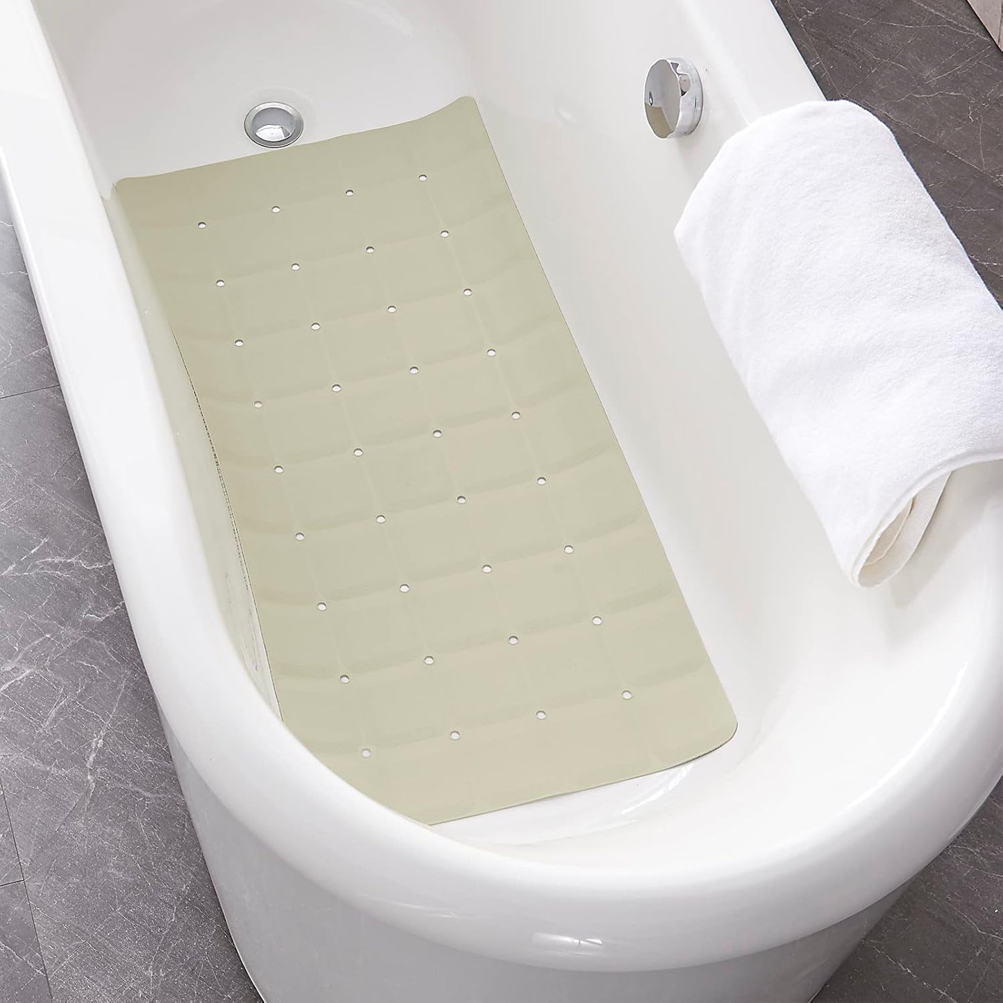 Foldable Silicone Bathtub Mat: Jumbo Size Heavy Duty Safety Bath Mat for Tub Without Suction Cups Non Slip Bath & Shower Mat for Textured, Reglazed, Refinished Tub (Beige, 35.8 x 17.7)