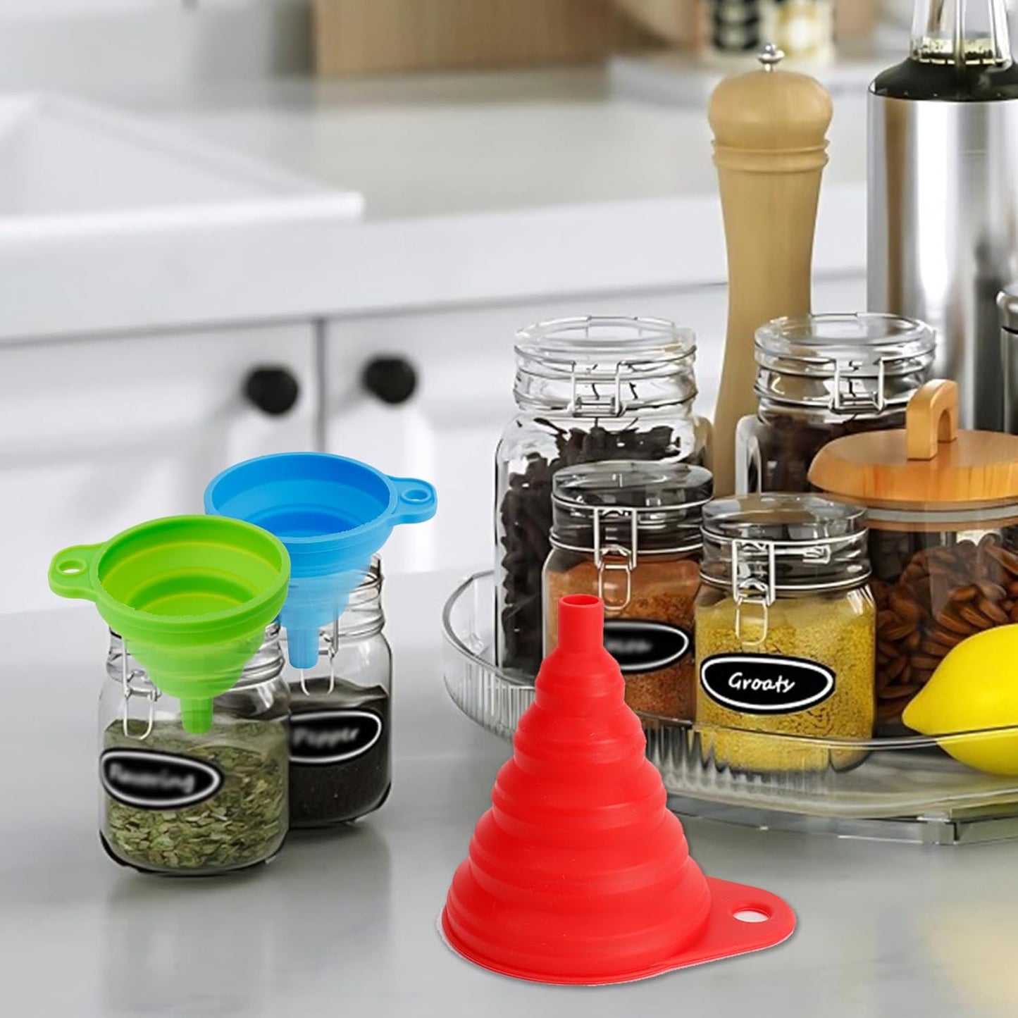 Kitchen Funnel Set of 6, Food Grade Foldable Small and Large Funnel Colorful Silicone Collapsible Funnels Flexible Funnels for Kitchen Use Filling Bottles Liquid Transfer Kitchen Gadgets Accessories