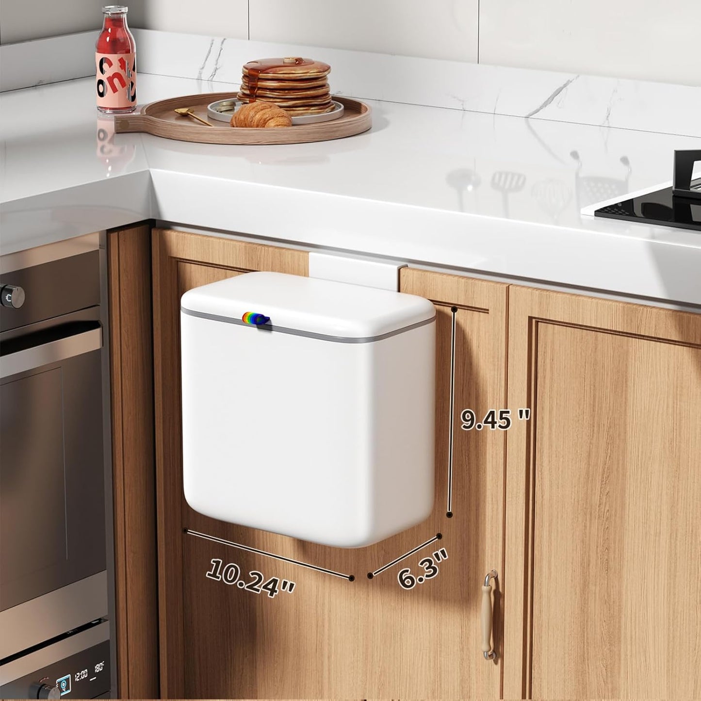 Kitchen Compost Bin with Lid - Hanging Small Trash Can for Countertop or Under Sink, 2.6 Gallon Wall Mounted Garbage Can for Cabinet Door, Indoor Food Waste Bin for Bathroom, RV, Office, White