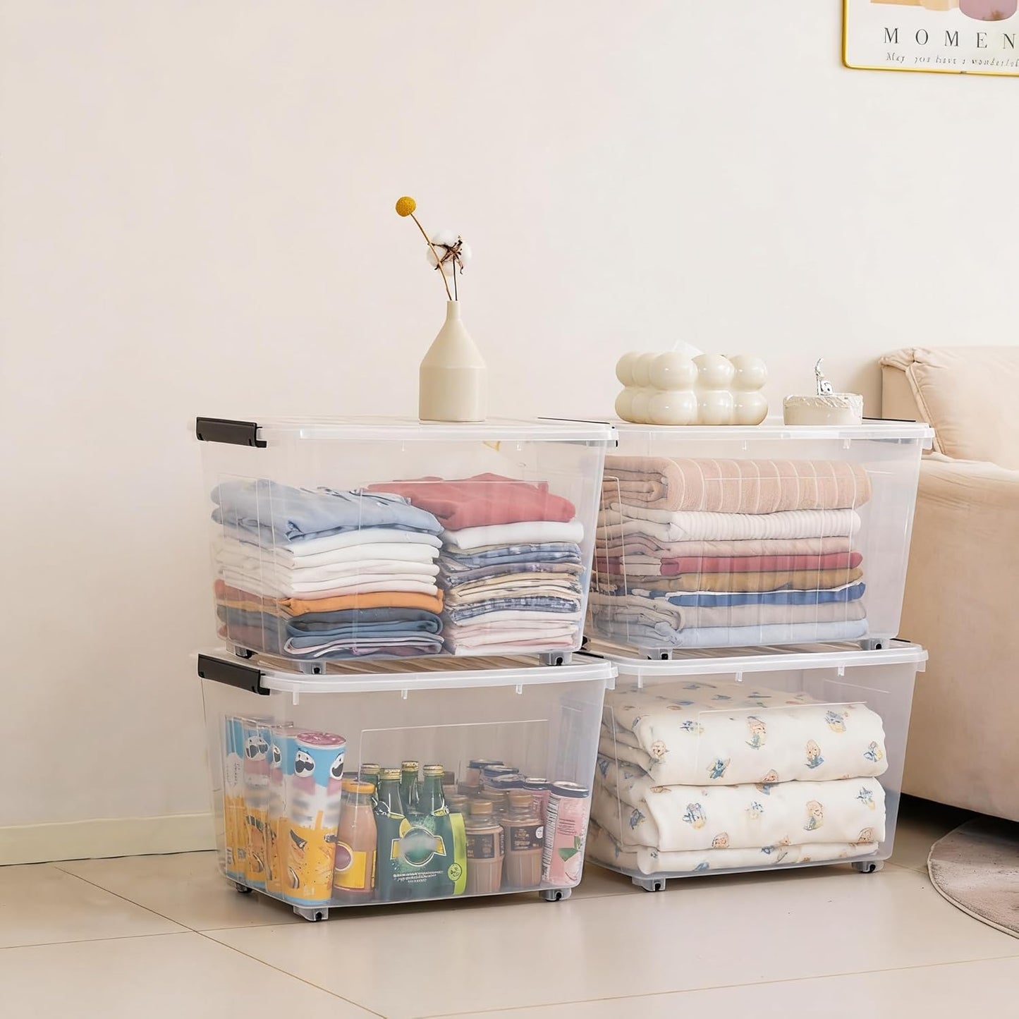 Citylife 82 QT Clear Plastic Storage Bins with Lids Stackable and Nestable Storage Boxes with Lids Large Plastic Storage Containers for Garage, Closet, Kitchen, 6 Packs