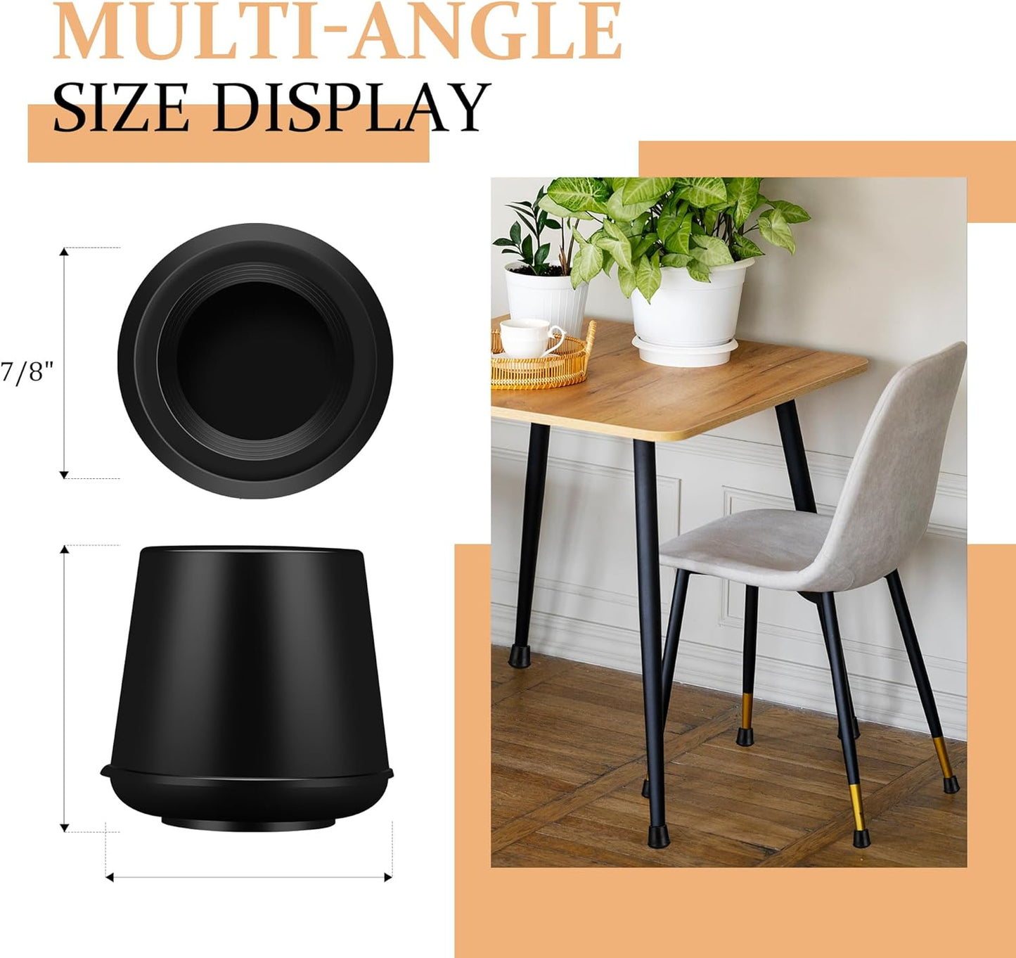 7/8" Round Rubber Chair Leg Tips Caps, Chair Leg Floor Protectors, Non-Slip Chairs Legs Caps, Stool Feet Protectors Cap, Folding Metal Chairs Legs Tip Replacement (Black, 24 Pack)