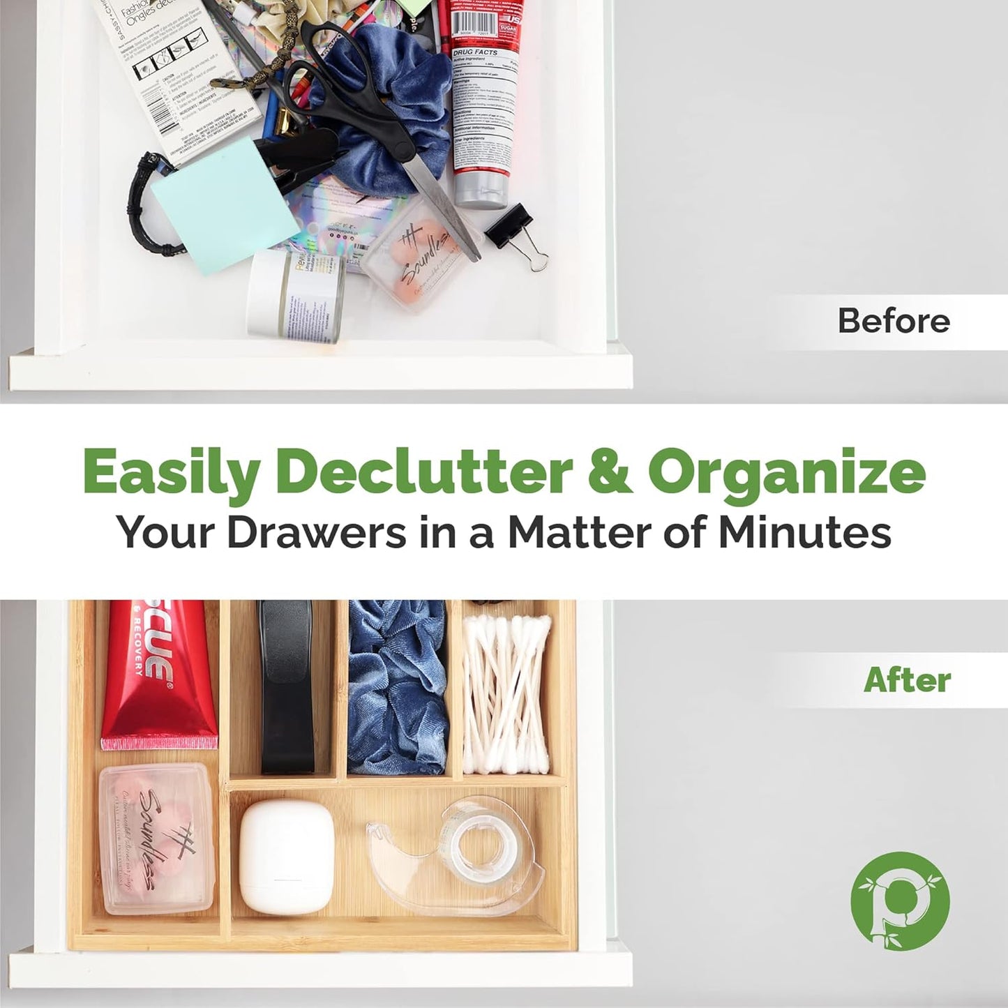 Silverware Organizer - Small Extra-Deep Wooden Kitchen Drawer Organizer Divider for Spoons, Forks, Knives & Cutleries - 5 Slots