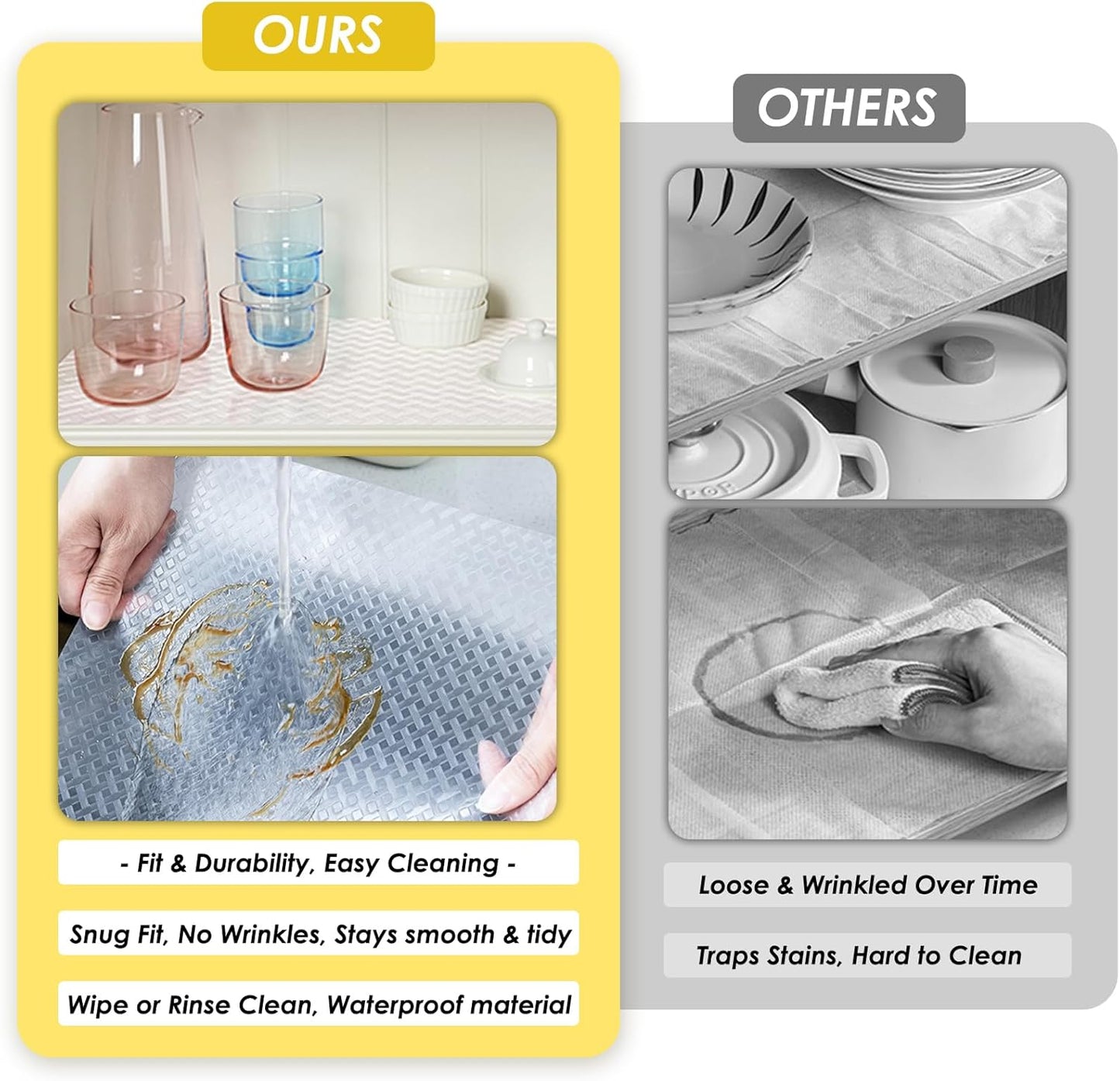 Shelf Liners for Kitchen Cabinets and Drawers, Non-Adhesive and Anti-Slip, Waterproof and Easy to Clean, Durable EVA Cabinet Mat for Refrigerator, Cupboard, Table (Black, 17.5" W x 196.8" L)