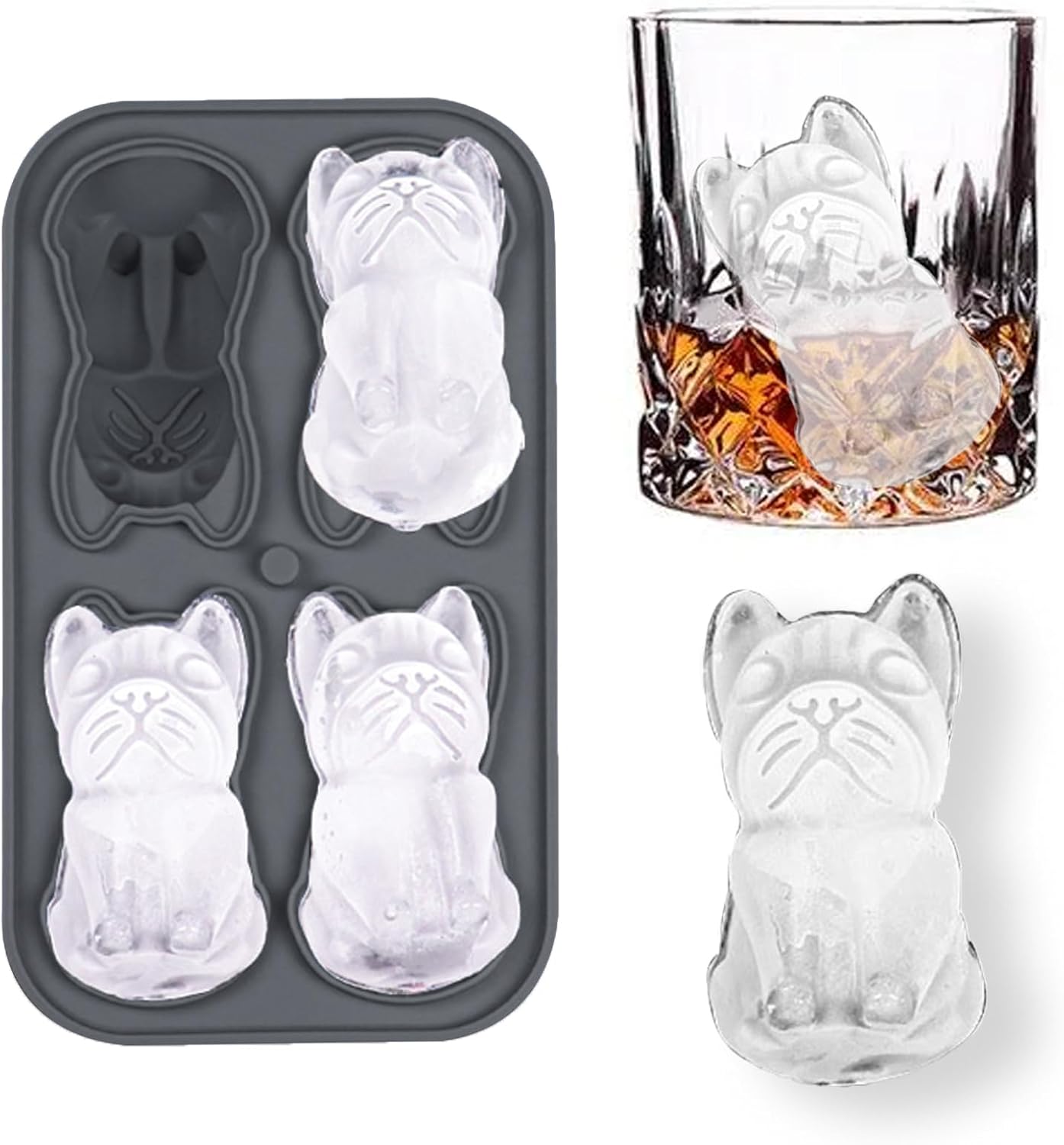 French Bulldog Gifts 3D Ice Cube Mold, Admaison Ice Cube Tray with Funnel for Cocktails, Bourbon,Brandy, Whiskey Gifts for Men, Silicone Fun Bulldog Shapes Black (French Bulldog)
