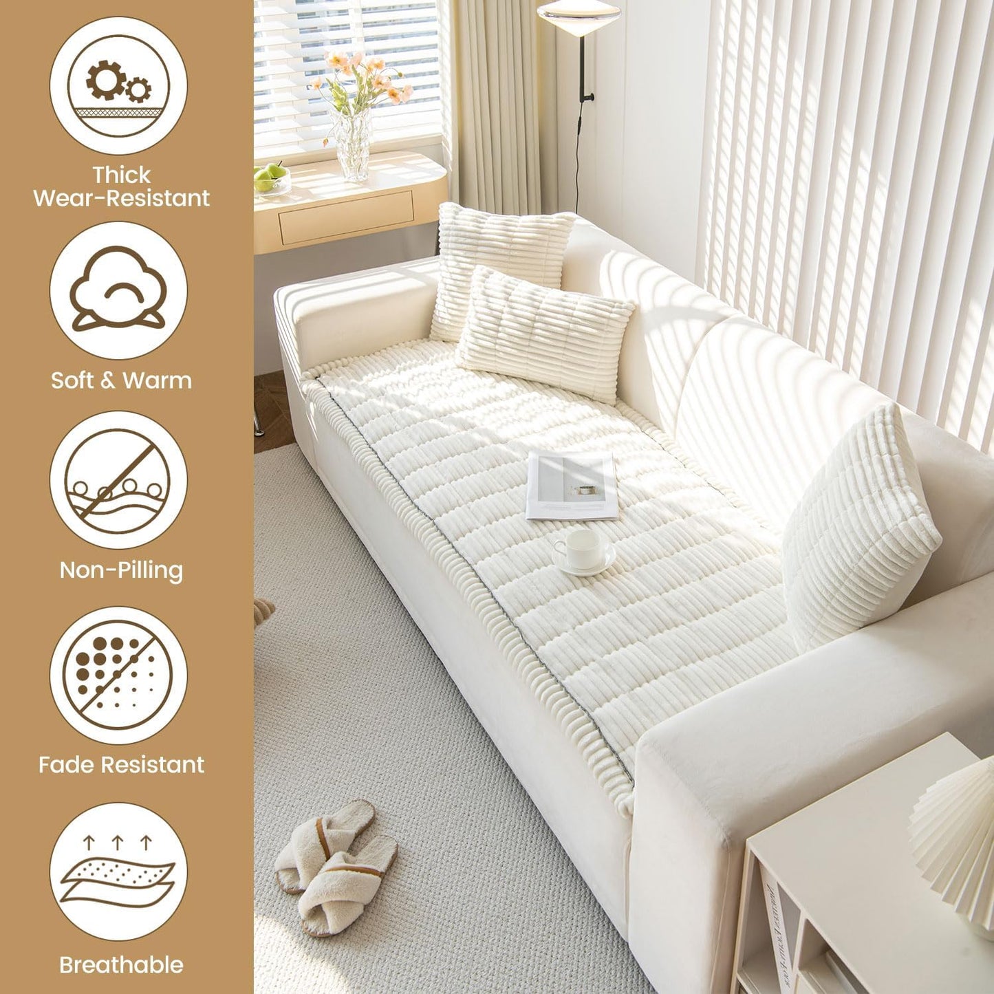 OTOB Couch Cover for Dogs Washable, Non Slip Funny Pet Couch Covers Sofa Slipcovers Cushion Mat, Plush Soft Cozy Pet Friendly Furniture Protector, All Seasons (Cream, 23.6" x 47.2")
