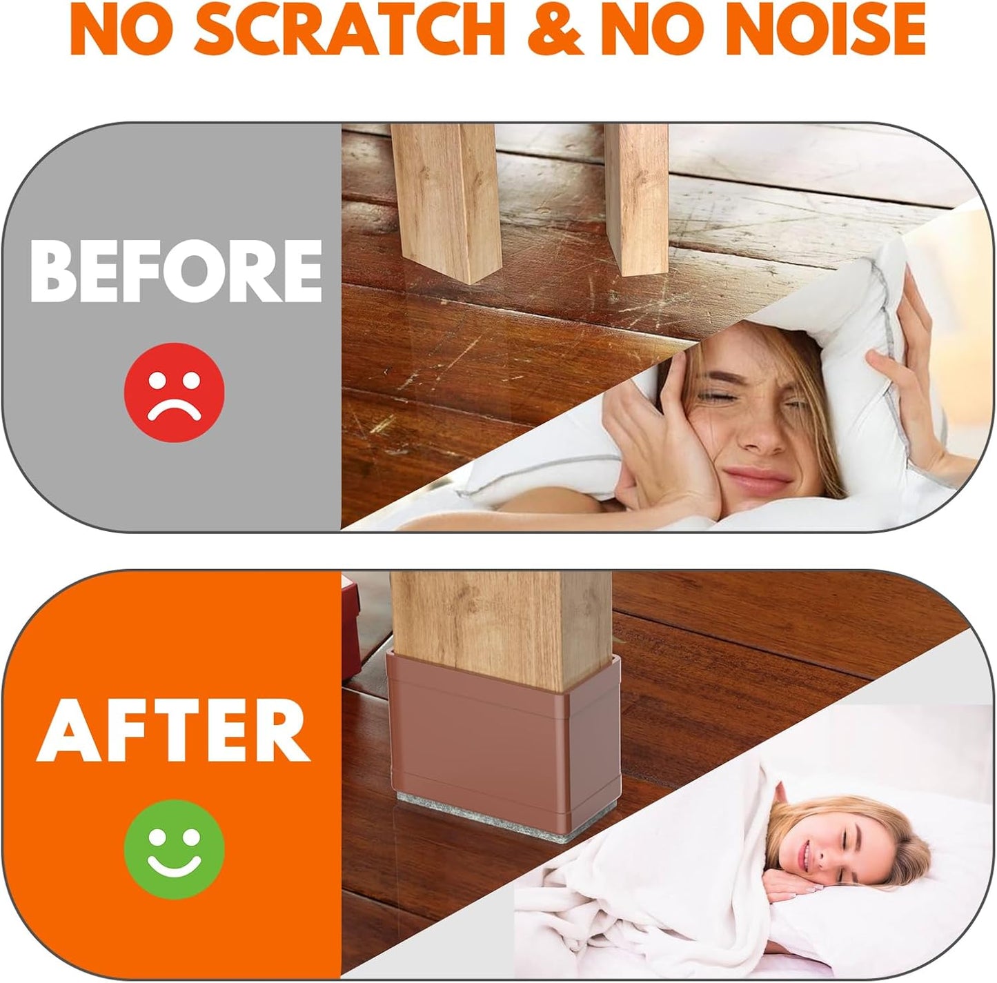 Rectangle Chair Leg Protectors for Hardwood Floors,16 PCS Silicone Covers to Protect Wood Tile Floors Felt Pads Furniture Leg Caps Reduce Noise. Easy to Move.(Brown,0.5 x 2 Inch,Rectangle)