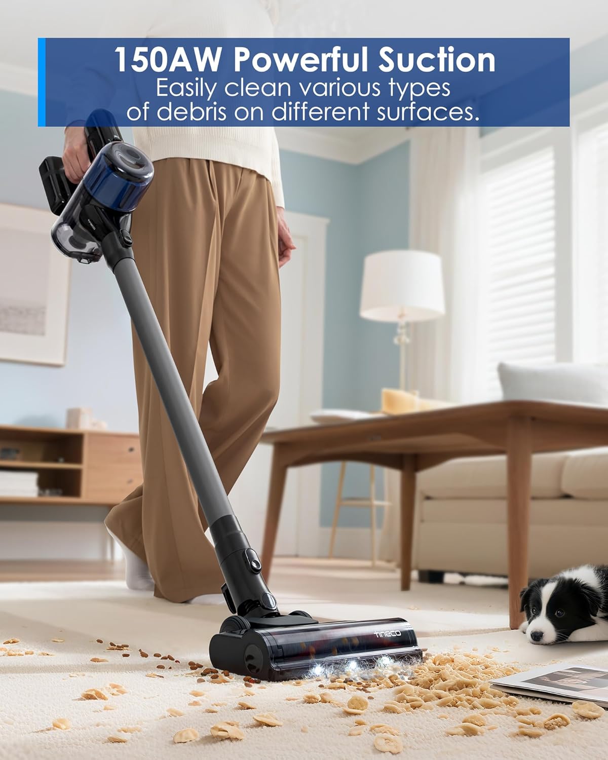 Tineco Pure ONE S30 Cordless Vacuum Cleaner, 150AW Powerful Suction, Zero Tangle Brush, Up to 65min Runtime, 6-Stage HEPA Filtration, PureCyclone Technology Stick Vacuum with Wall Mount Dock