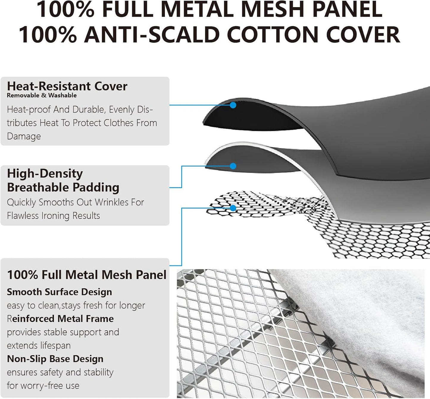 Metal Tabletop Ironing Board with Iron Rest, Portable Ironing Board Small with Heat Resistant Cotton Cover, Mini Iron Board for Small Space and Travel, 32 x 12 Inch (Black)