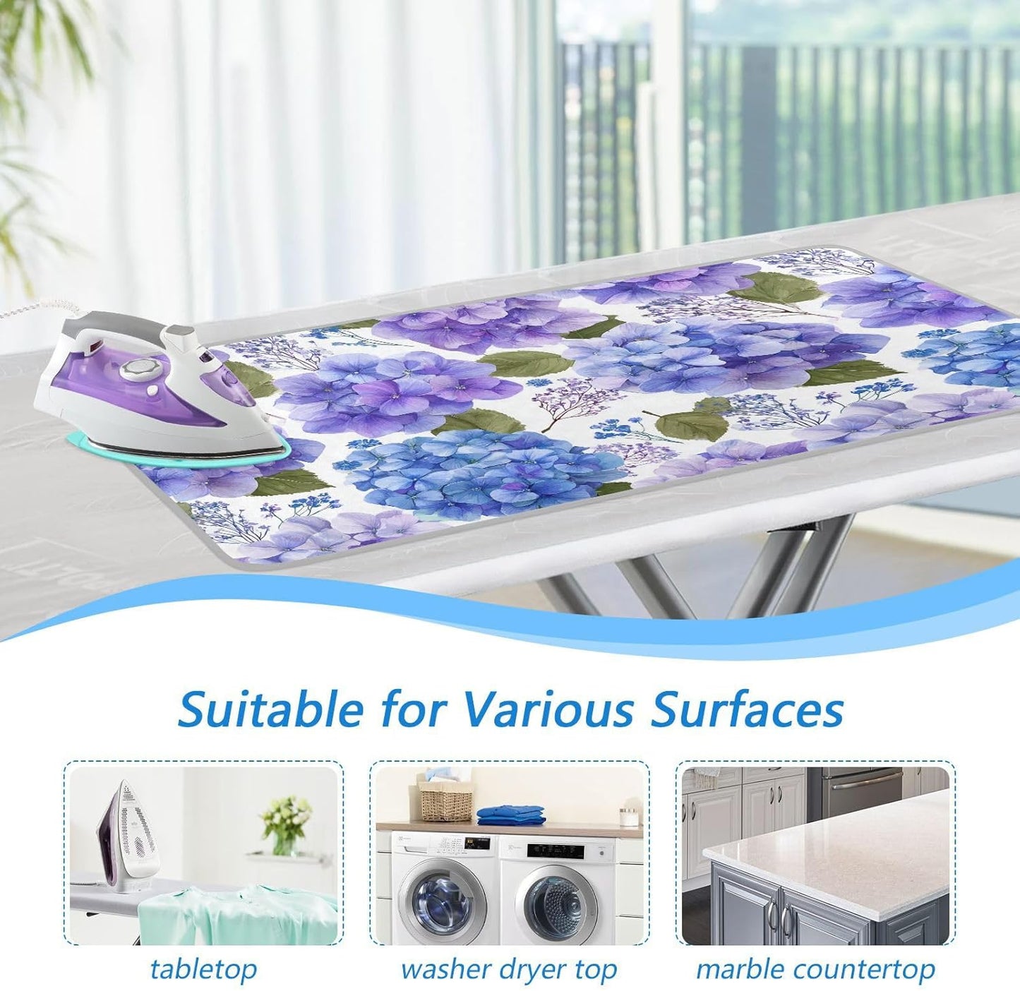 Purple Hydrangea Herb Ironing Mat for Table top Portable Ironing Pad Blanket for Washer Dryer Countertop Travel