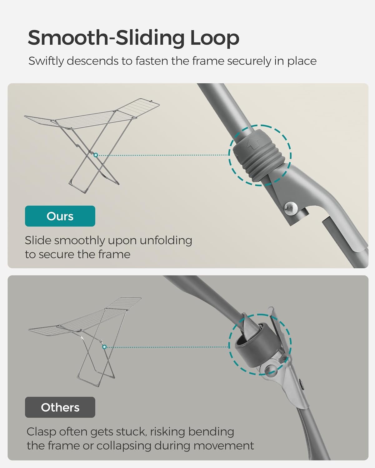 SONGMICS Clothes Drying Rack, Metal Laundry Drying Rack, Foldable, Space-Saving, Free-Standing Airer, with 2 Gullwings, Indoor Outdoor Use, Bed Linen Clothing, Gray ULLR540G01