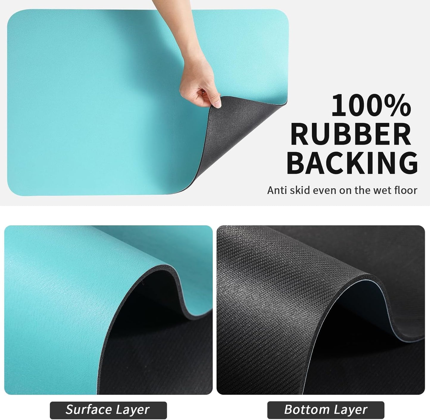 Dish Drying Mat for Kitchen Counter, Heat Resistant Drainer Mats with Non-slip Rubber Backed, Hide Stain Kitchen Super Absorbent Draining Mat, Easy to Clean Dish Rack Pad, Teal 16"x20"