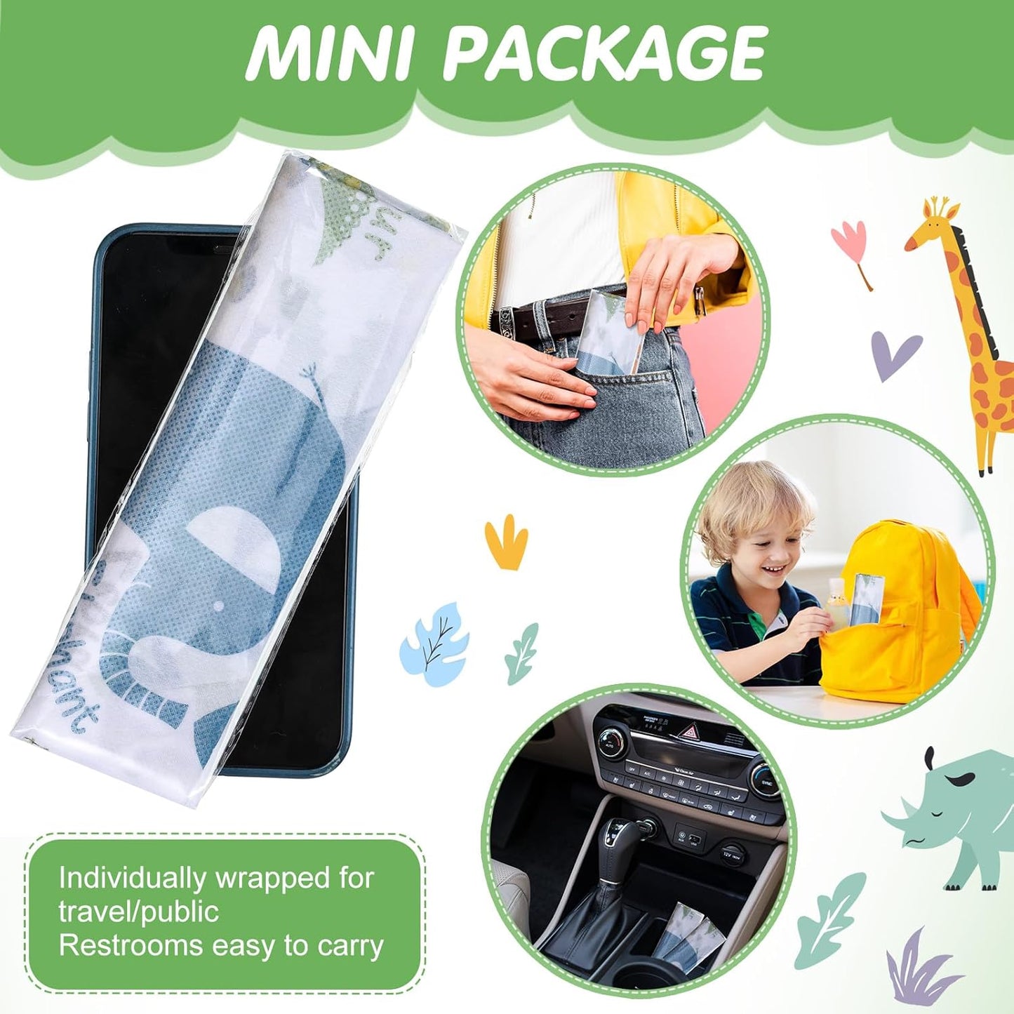 50 Packs Disposable Toilet Seat Covers Extra Large Individually Wrapped for Kids and Adults, Portable Non Slip Waterproof Potty Seat Covers for Toddlers Potty Training, Travel (Animal)