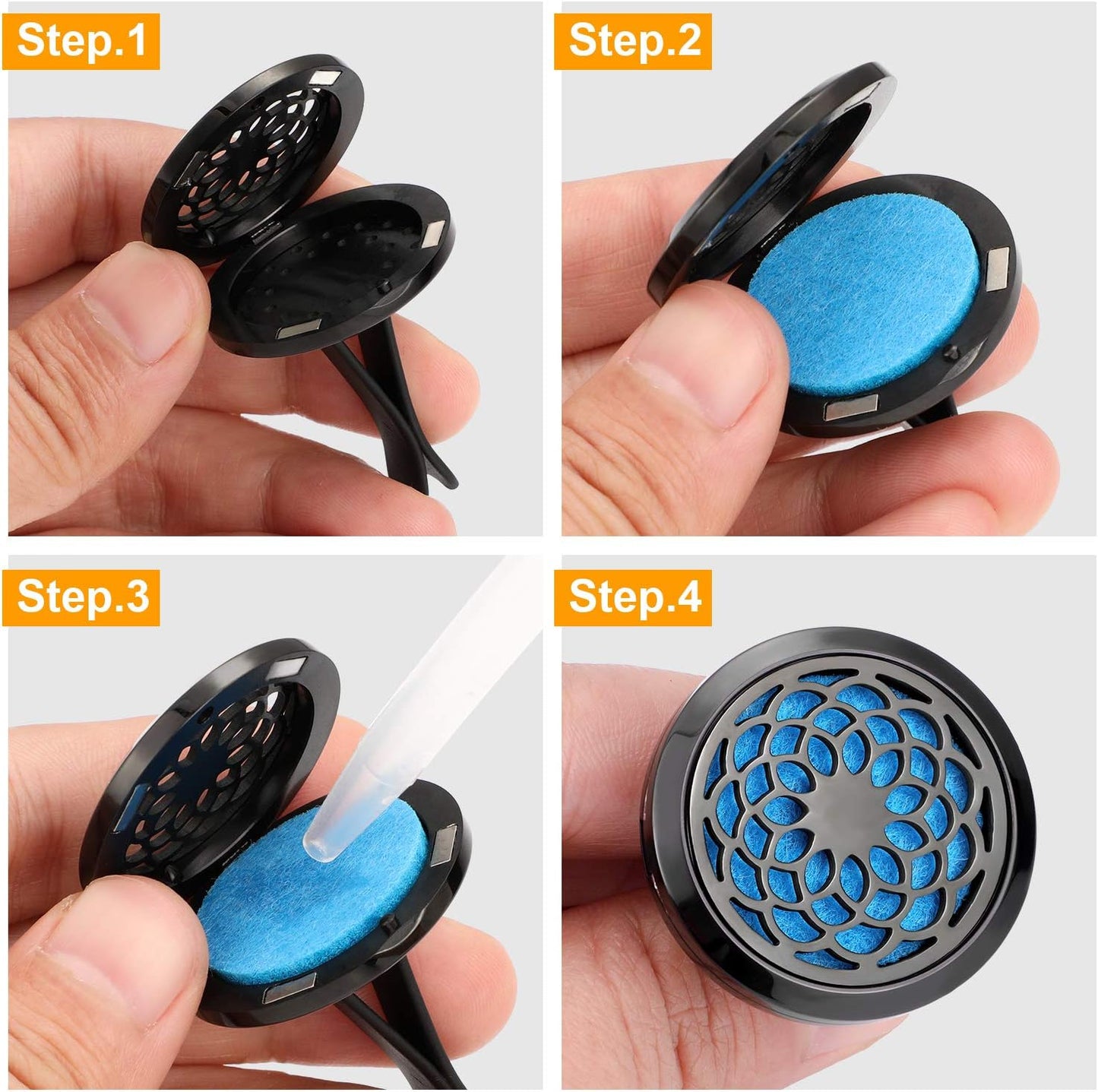 2 Pieces 316L Car Aromatherapy Oil Diffuser Air Freshener with 48 Felt Pad (Cloud, Sunflower Patterns)