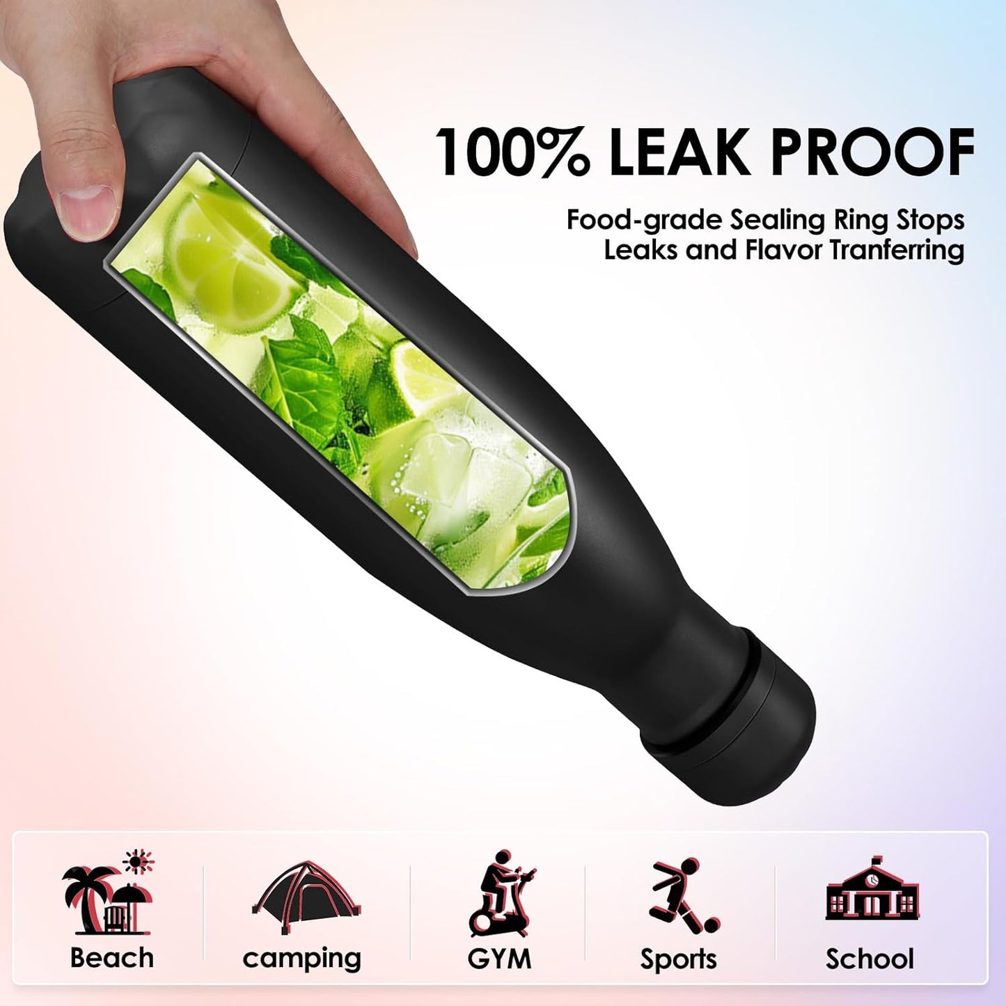 17oz Cola-Bottle Shaped Stainless Steel Leak-proof Water Bottle,Double Wall Vacuum Insulated Metal,Travel Mug For Sports Indoors & Outdoors,BPA-Free School Kids Flasks,Black(12Pack)