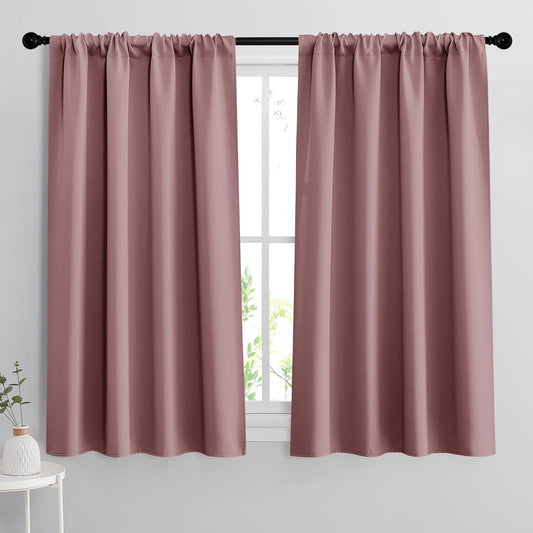 RYB HOME Bedroom Curtains Blackout - Light Block Energy Efficiency Small Window Treatment Drapes for Kitchen Dining Baby Nursery Morden Decor, W 42 x L 54 inch, Dusty Rose, 2 Panels