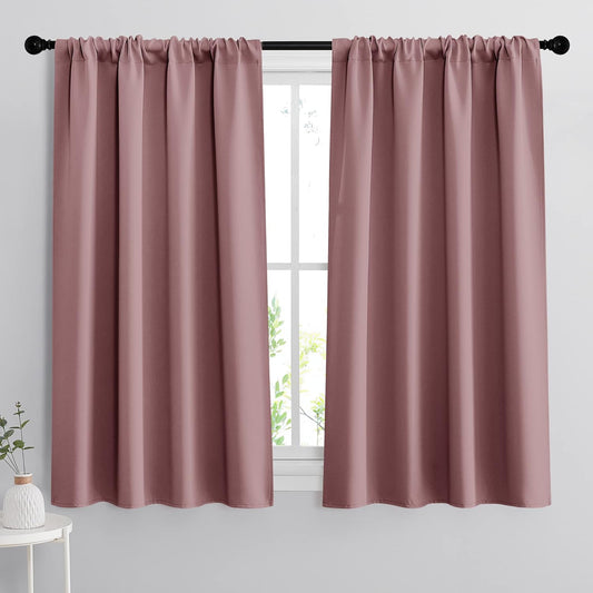 RYB HOME Blackout Curtains for Bedroom - Thermal Insulating Privacy Window Curtains for Kids Nursey Dining Bathroom Home Office Decor, Width 42 x Length 45 inches, Dusty Rose, 2 Panels