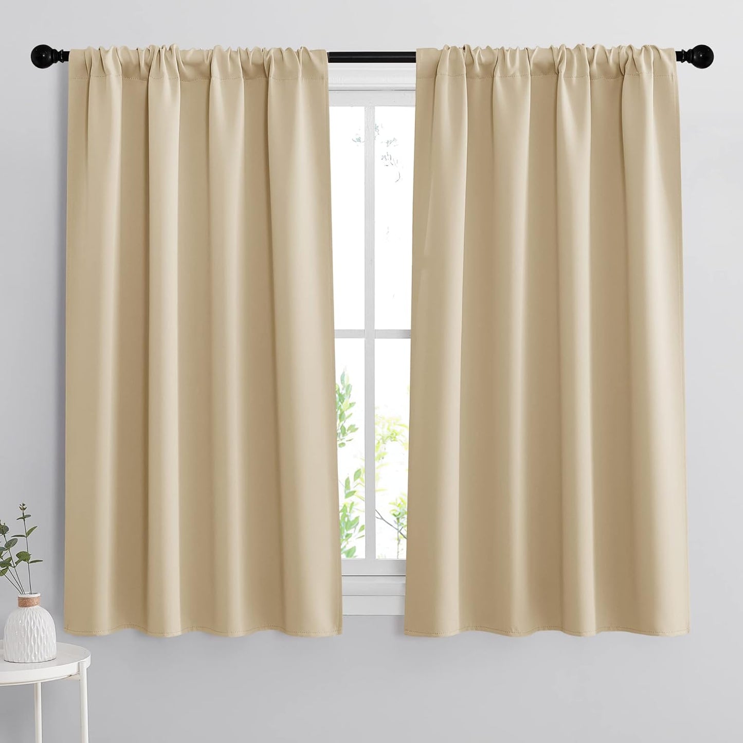 RYB HOME Room Darkening Curtains Small Window Treatment Blackout Draperies Decorate Window for Bedroom Living Room Home Office Loft, W 42 x L 54, Biscotti Beige, 2 Pcs