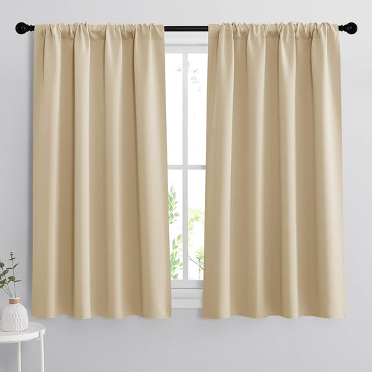 RYB HOME Room Darkening Curtains Small Window Treatment Blackout Draperies Decorate Window for Bedroom Living Room Home Office Loft, W 42 x L 54, Biscotti Beige, 2 Pcs
