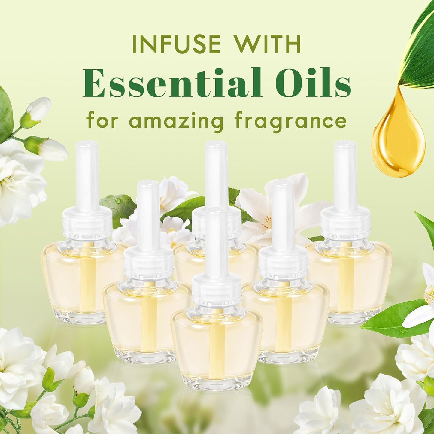 Plug-in Refills Home Plug-in Air Freshener - Jasmine Essential Oil Refills 6 Count Long-Lasting Fragrance - For Room and Bathroom Wall Compatible with Air Wick,Compatible with Glade