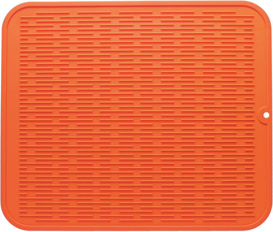 Silicone Dish Drying Mat for Multiple Usage,Easy clean,Eco-friendly,Heat-resistant Silicone Mat for Kitchen Counter or Sink,Refrigerator or Drawer Liner Orange 2XL 24 inches x 18 inches