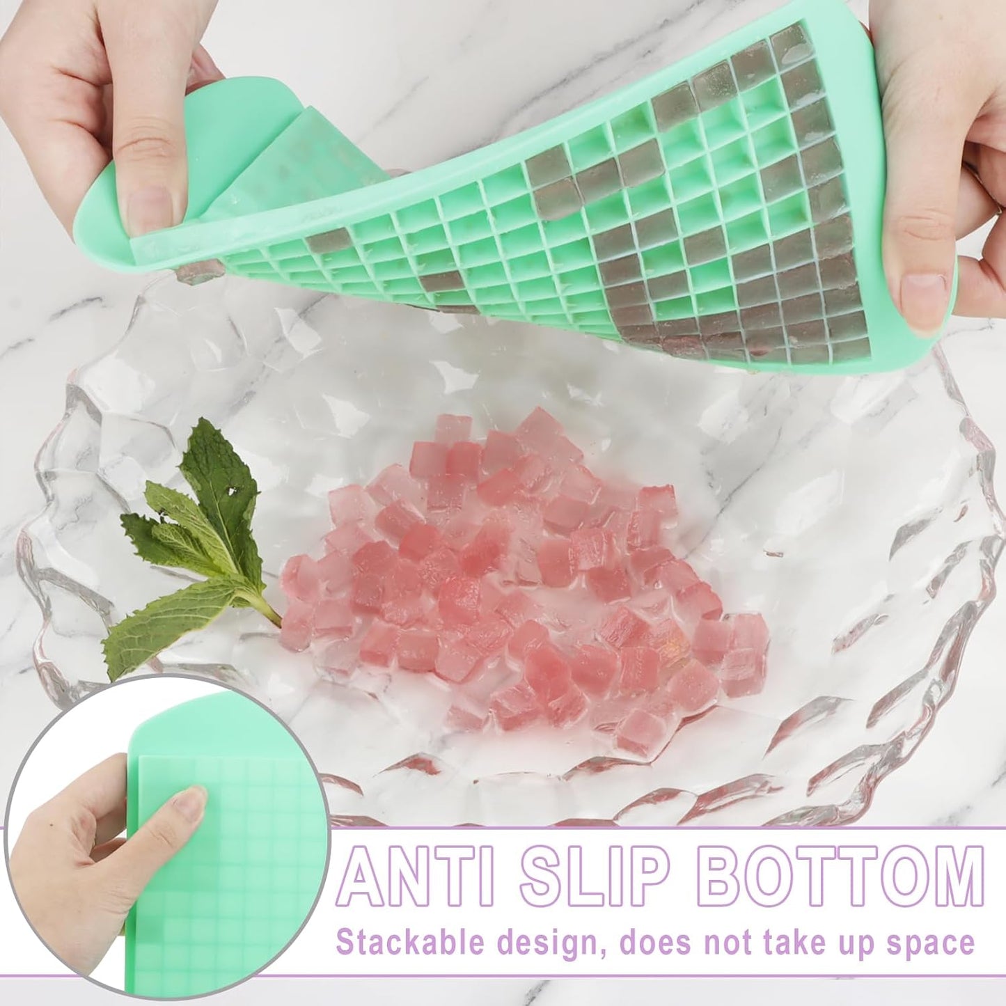 Silicone Mini Ice Cube Trays 2 Pack, 160 Crushed Ice Cube Molds, Easy Release Small Ice Cube Trays with BPA free & Quick freezing, Reusable, for Baby Food, Chilling Whiskey Cocktail (Purple+Green)