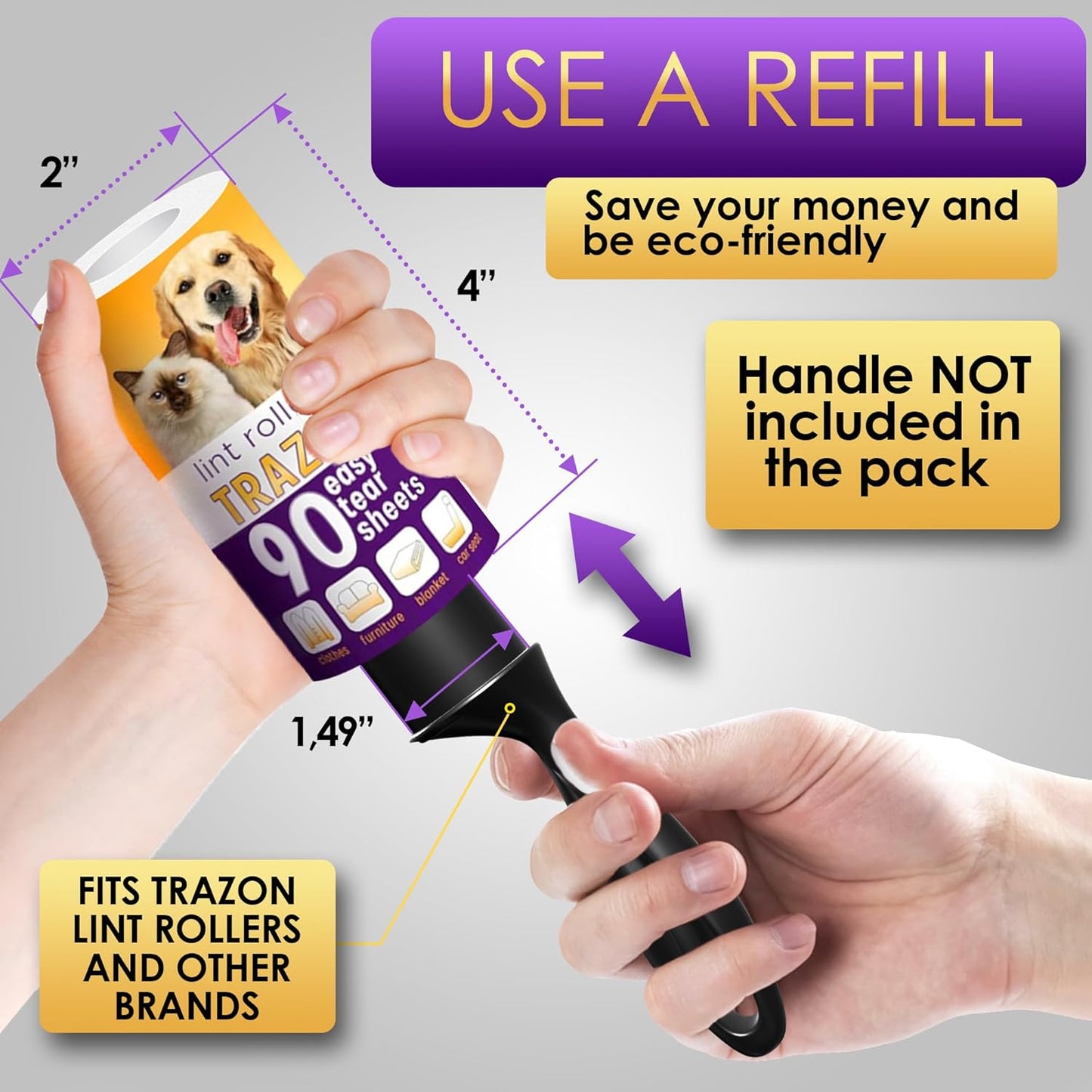 Lint Roller Refills 10 Pack of 900 Sheets / 10 Refills Rollers Only, Extra Sticky Roller for Pet Hair, Lint Remover Dog Hair Cat, Fuzz, Animal Fur, Stick Lint Removal Roller Clothes