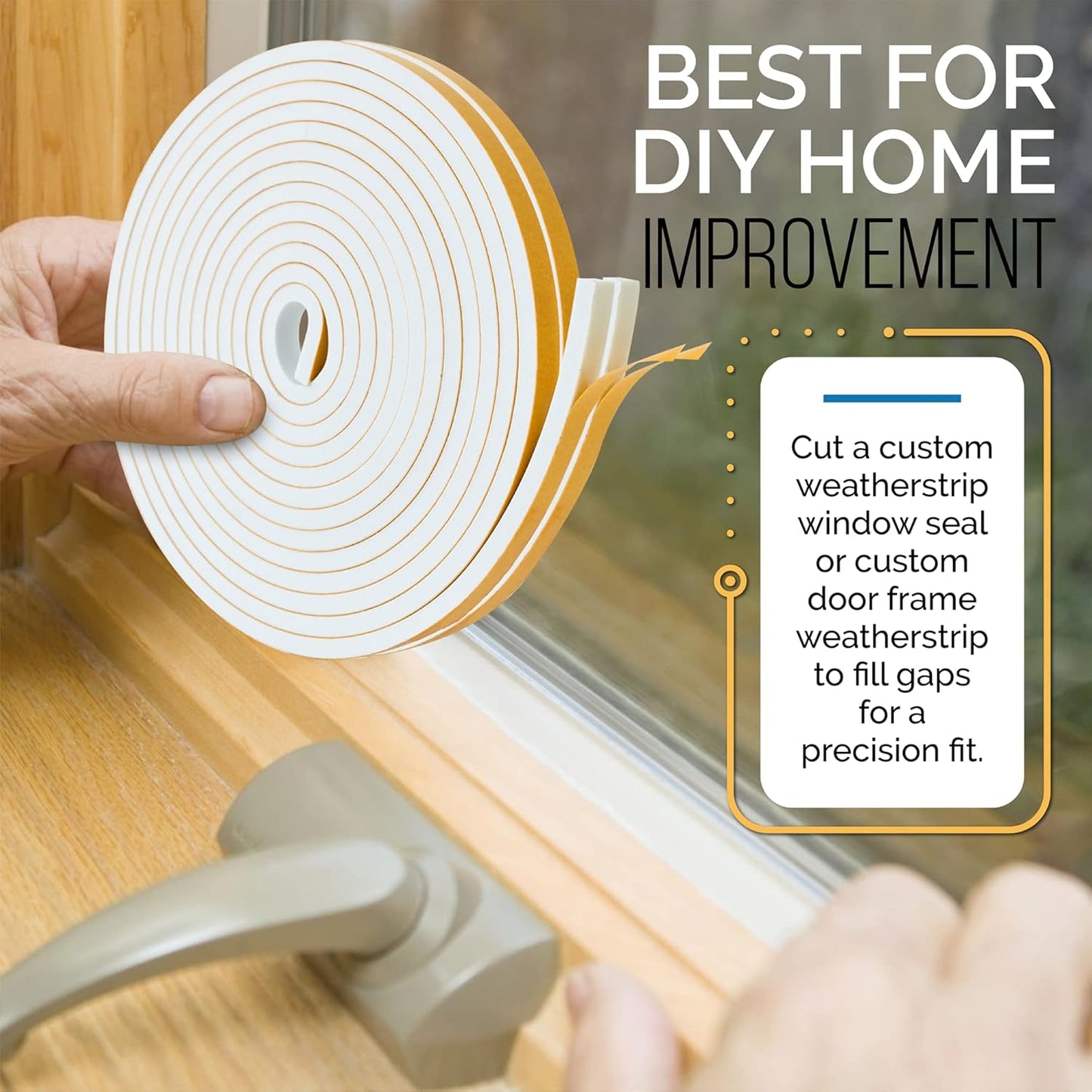 High Density Foam Weather Stripping Door Seal Strip Insulation Tape Roll for Insulating Door Frame, Window, Air Conditioner | Self Adhesive Sealing Weatherstrip (White, 1/2 in x 1/4 in 30 Ft)