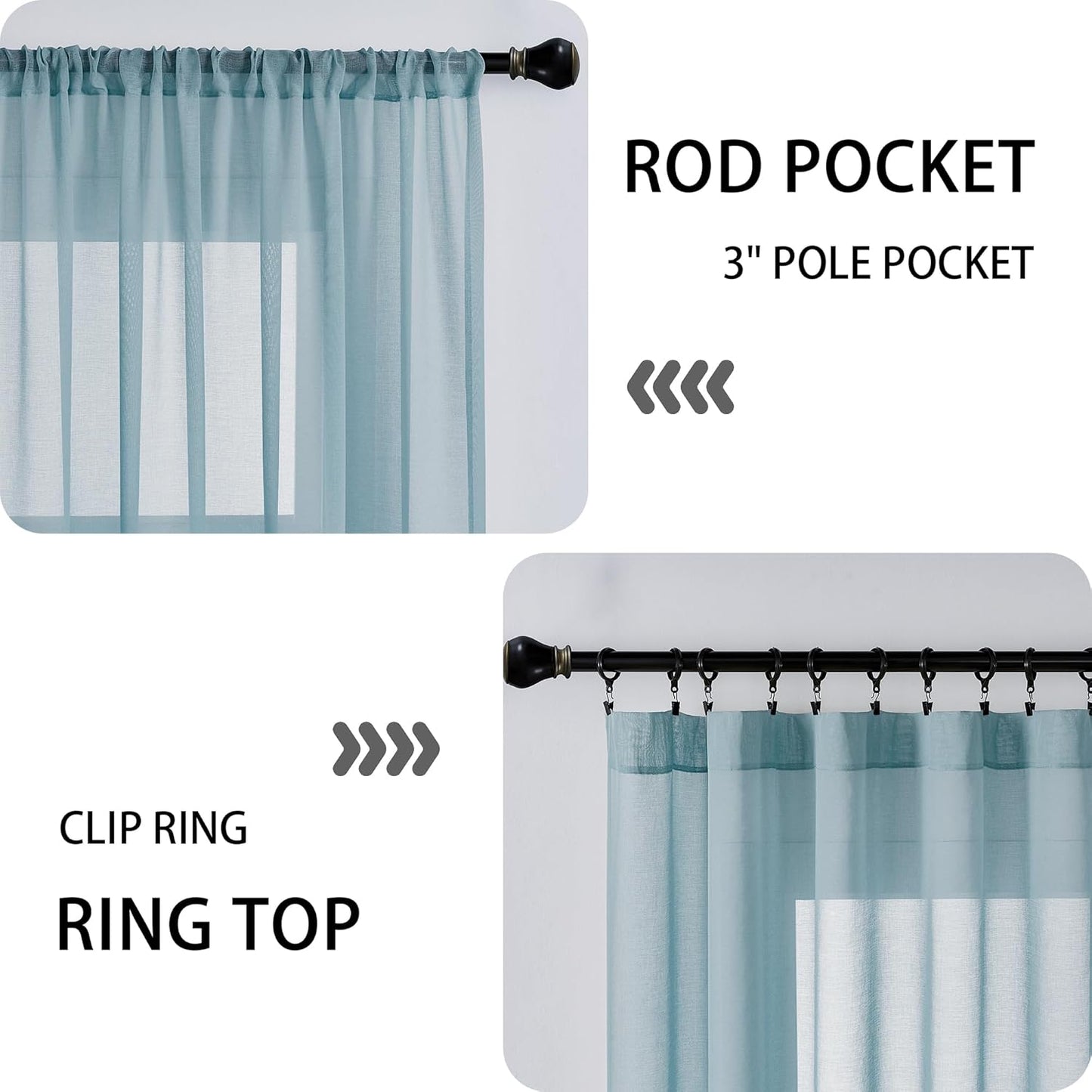 Tollpiz Sheer Door Curtains Closet Linen Textured Curtain Sheers Doorway Light Filtering Voile Patio Door Rod Pocket Curtains French Door, 54 x 80 inches Long, Dusty Blue, Set of 1 Panel