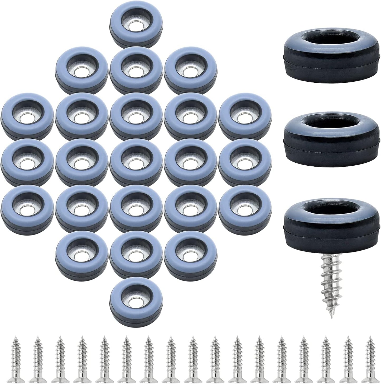 24pcs 3/4" (19mm) Screw on Furniture Sliders, Teflon Chair Leg Slides, Round Furniture Glides with Screws for Hardwood Floors Protectors (Gray/Black)