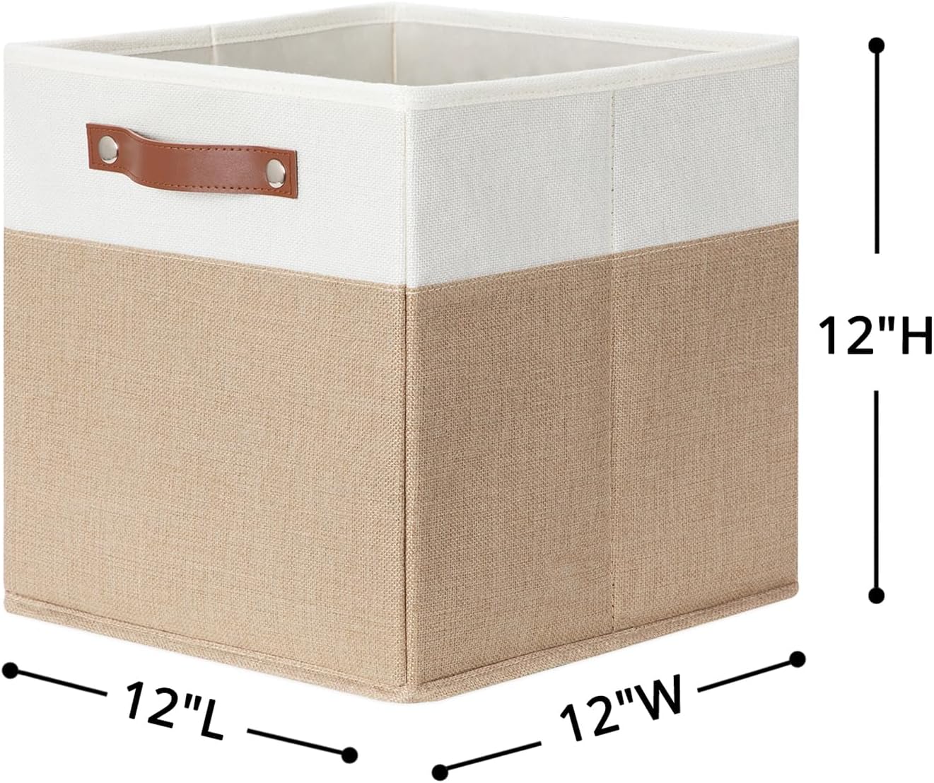 HNZIGE Fabric Storage Cubes, Cube Storage Bins 12 x 12, Set of 4, Decorative Storage Baskets for Shelves with Handles,Foldable Bins for Cube Shelf Organizer Home Toy Nursery Closet(Beige White)