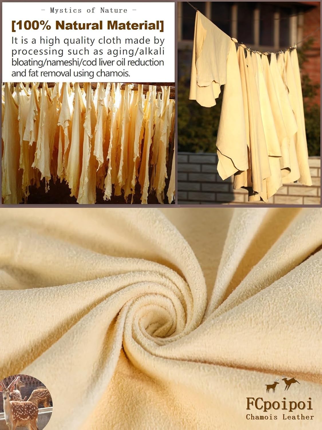 Eyeglass Cleaning Cloth Natural Chamois Leather Camera Lens Cleaning Cloths，Premium Cloth，Safe and Effective Cleans Lenses, Glasses, Screens, Cameras- Scratch-Free, Reusable & Soft (Large-12”x12”)