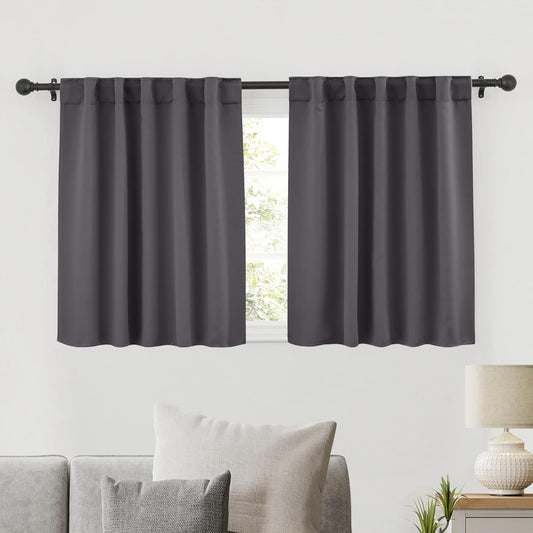 RYB HOME Bathroom Curtains Blackout - Thermal Insulating Privacy Small Window Curtains Short for Bedroom Basement Kitchen Kids Nursery Closet Cabinet, Wide 42 x Long 30 inches, 2 Panels, Grey