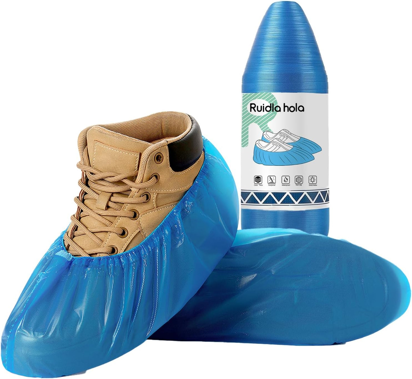 Shoe Covers Disposable – 100 Pack (50 Pairs), Roll-Pack CPE Boot Covers, Waterproof, Stretchable, Fits Up to Men’s 10 / Women’s 12, Ideal for Indoor & Outdoor Use, Easy Storage – Blue
