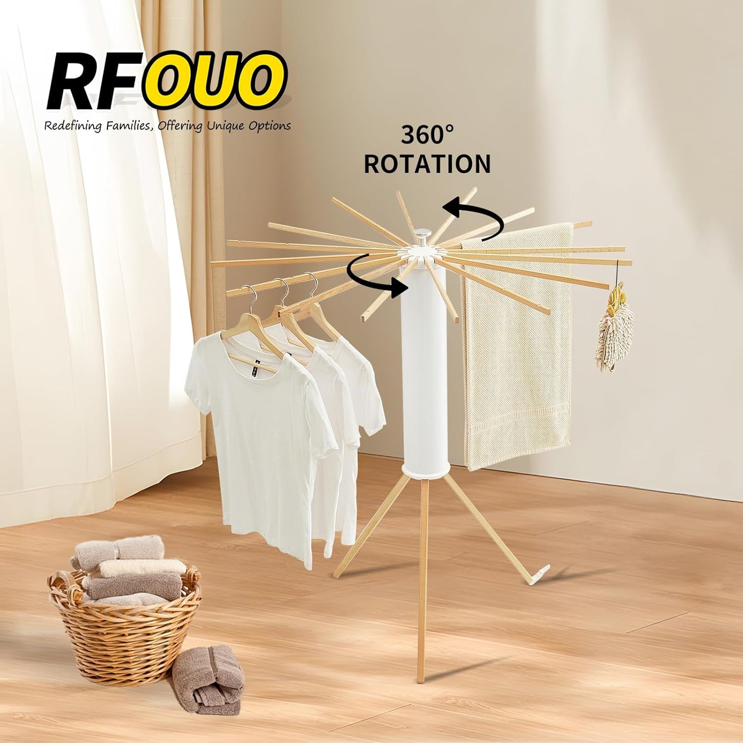 Clothes Drying Rack Tripod,Laundry Hanger Dryer Rack,Portable Drying Rack,Outdoor Clothes Rack-Drying Rack Clothing Laundry Bedroom Household Wooden-16rods