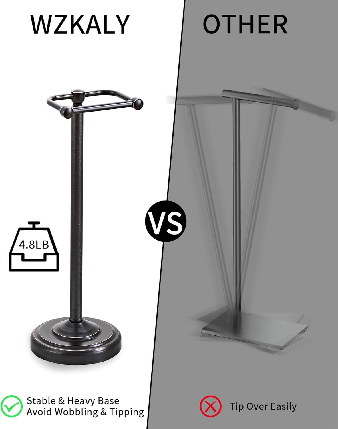 Toilet Paper Holder Stand, Oil Rubbed Bronze Toilet Paper Holder Free Standing, Post Pivoting Design & Stable Weighted Base SUS304 Stainless Steel for Bathroom（Mega Roll）