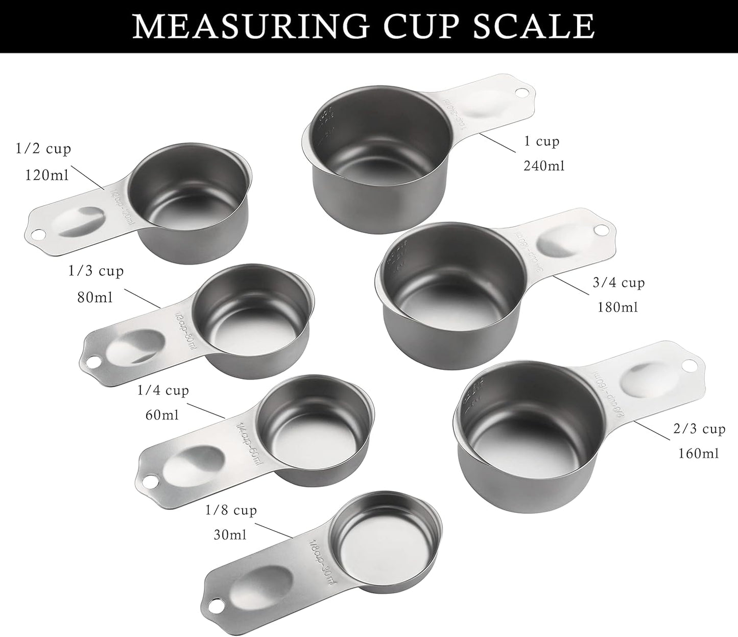 Stainless Steel Measuring Cups Set of 7 Stackable Heavy Duty Measuring Cups for Dry and Liquid Ingredients