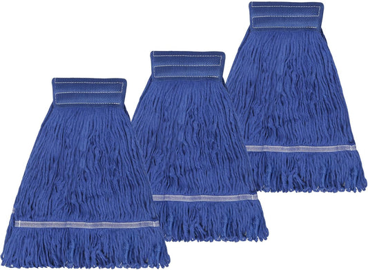 3 Pack Reusable Cleaning Heavy Duty Mop Heads Commerical Replacement Mop Heads Suitable for Heavy Commercial Industrial Residential Areas -Blue Cotton Looped Replace Mop Head (Deep Blue)