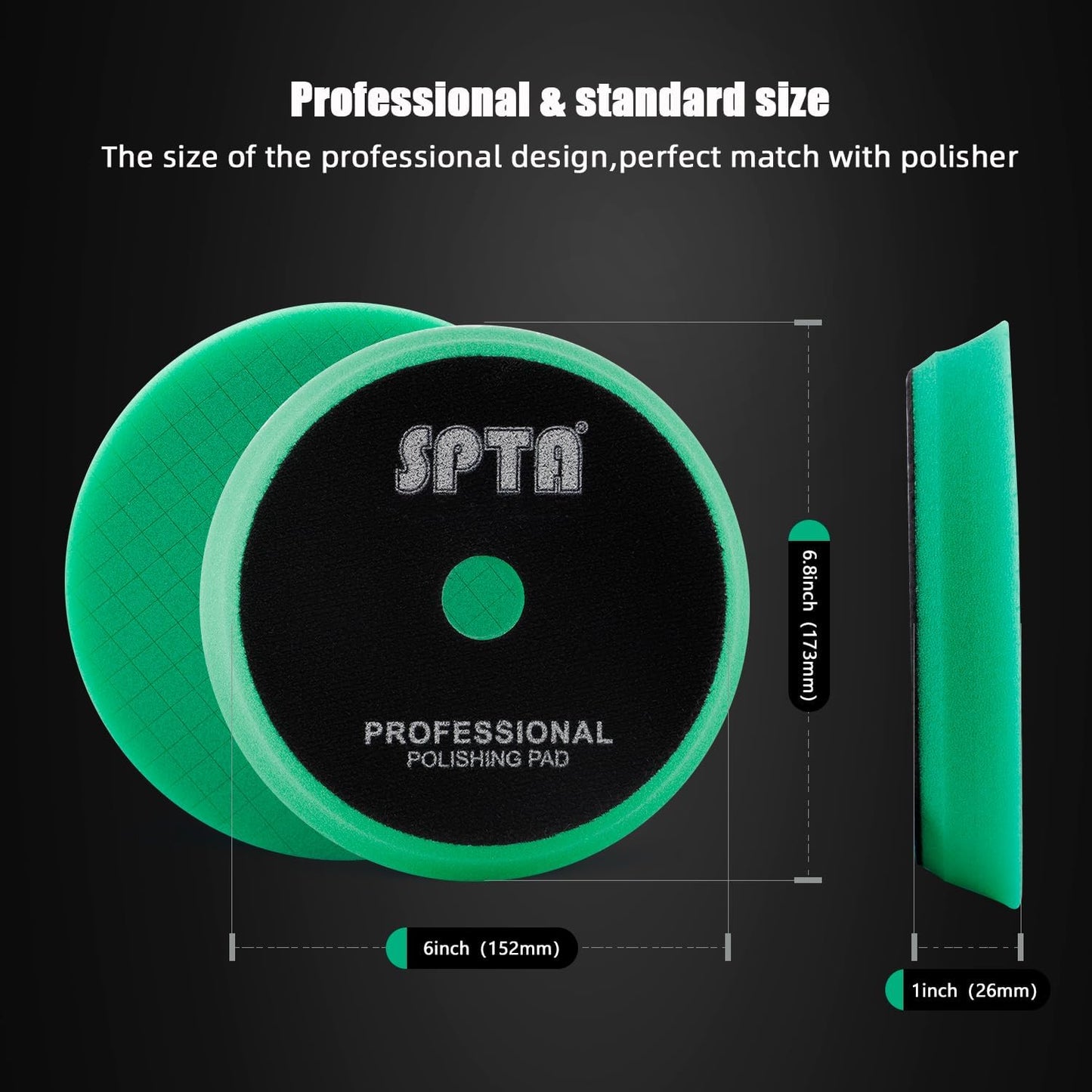 SPTA Polishing Pads, 5Pc 6 Inch 150mm Orbital Buffer Polisher Pads and 1Pc Microfiber Buffing Pads, Foam Polish Pad for Compounding, Polishing and Waxing, for 6''/150mm Backing Plate Car Polisher