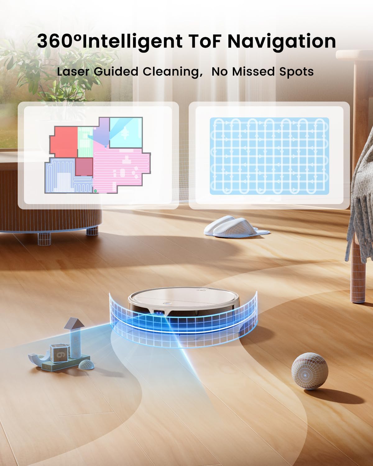 OKP Robot Vacuum and Mop Combo K5 Ultra Small Robotic Cleaner with ToF LiDAR Navigation, 6000pa Suction, WiFi/App/Alexa Control, 170min Runtime, 500ML Dust Box, Ideal for Pet Hair and Home