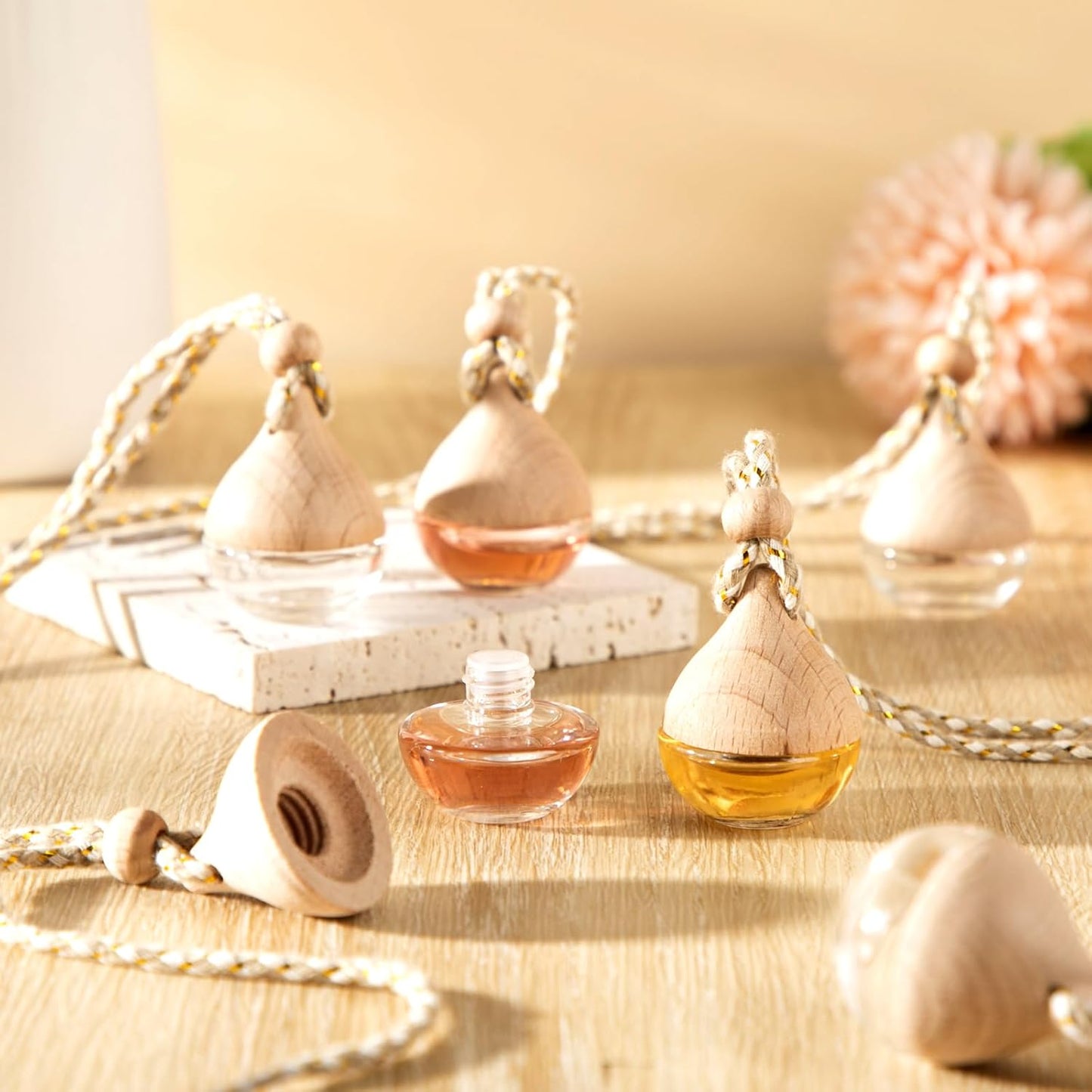 BBTO 50 Pcs Hanging Car Air Freshener Car Diffuser Bottles Empty Glass Perfume Bottle Freshener Diffuser Bottle Pendant for Essential Oil Fragrance Aromatherapy Bottle Ornament(Water Drop)