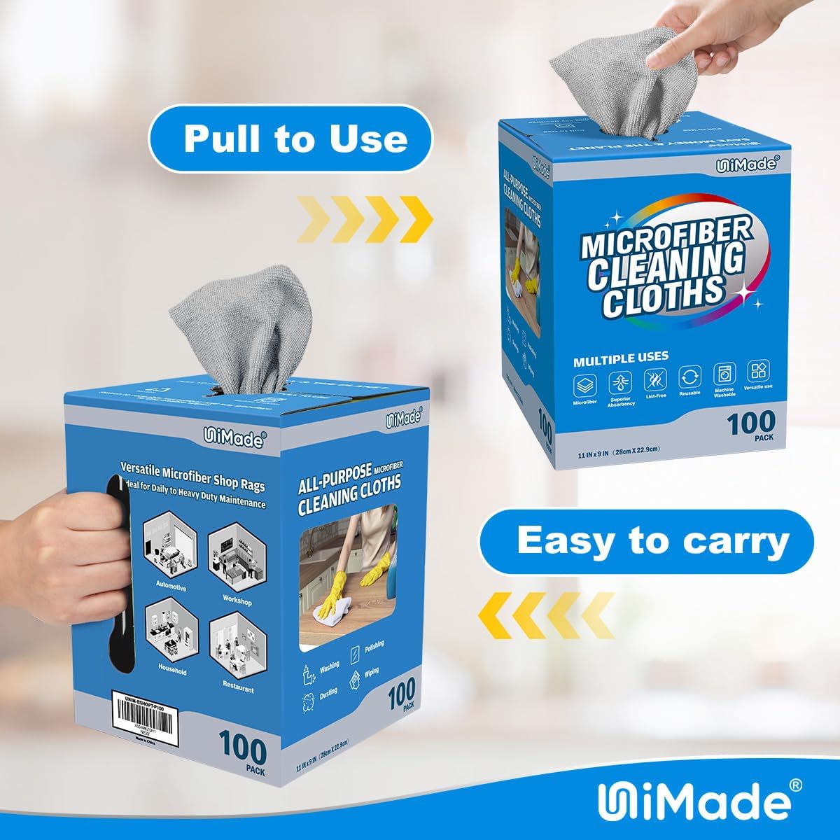 Microfiber Cleaning Cloth, 100 Sheets Microfiber Towels for Cars Commercial Grade Washcloths Lint-Free Bulk Shop Towel Cleaning Rags for Mechanic Restaurant Garage Housekeeping, 11"x 9", Grey